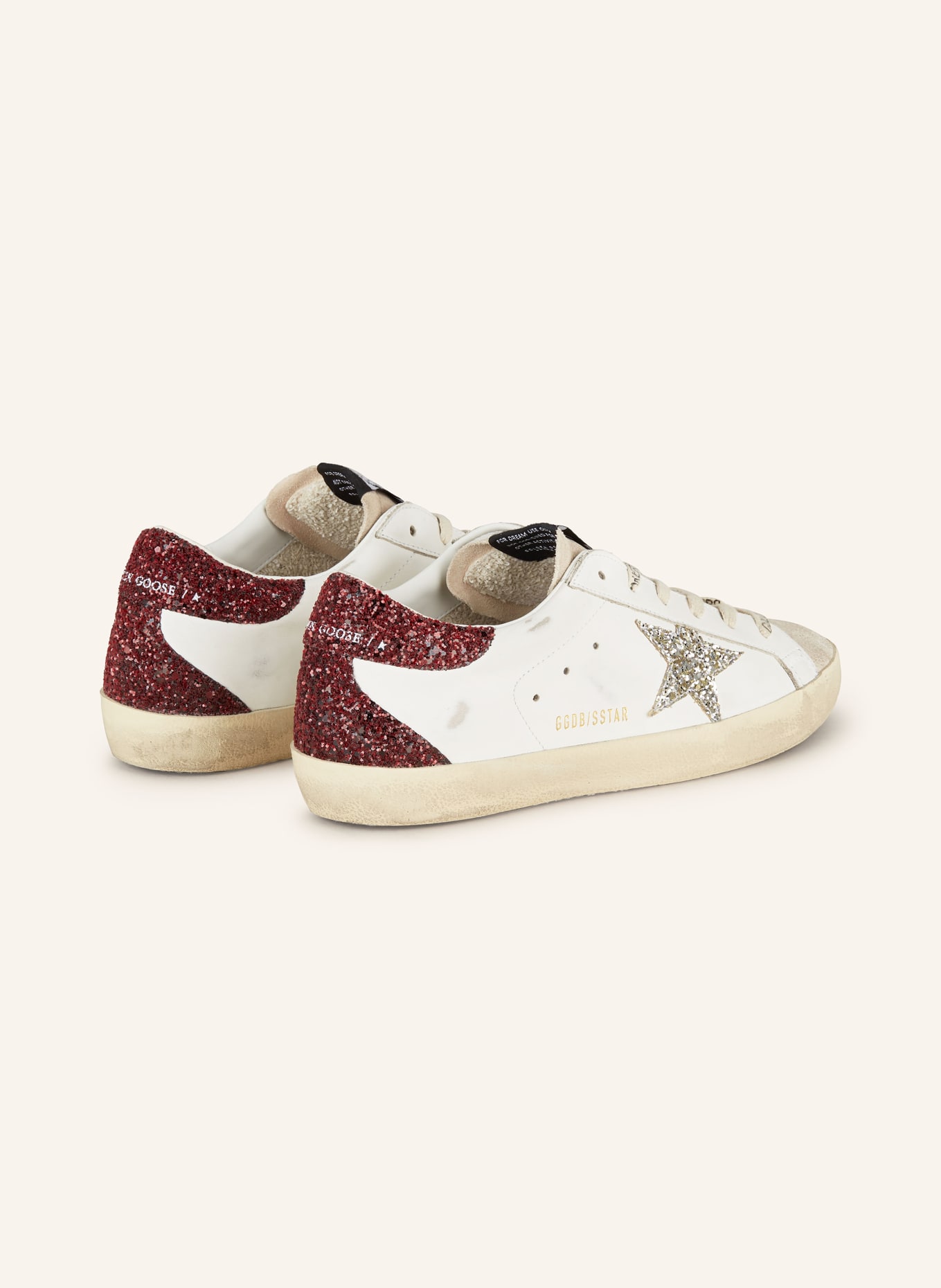 GOLDEN GOOSE Sneaker SUPER-STAR mit Pailletten, Farbe: WEISS/ DUNKELROT/ SILBER (Bild 2)