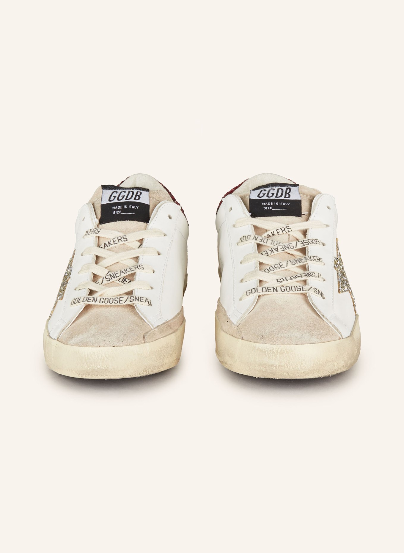 GOLDEN GOOSE Sneaker SUPER-STAR mit Pailletten, Farbe: WEISS/ DUNKELROT/ SILBER (Bild 3)