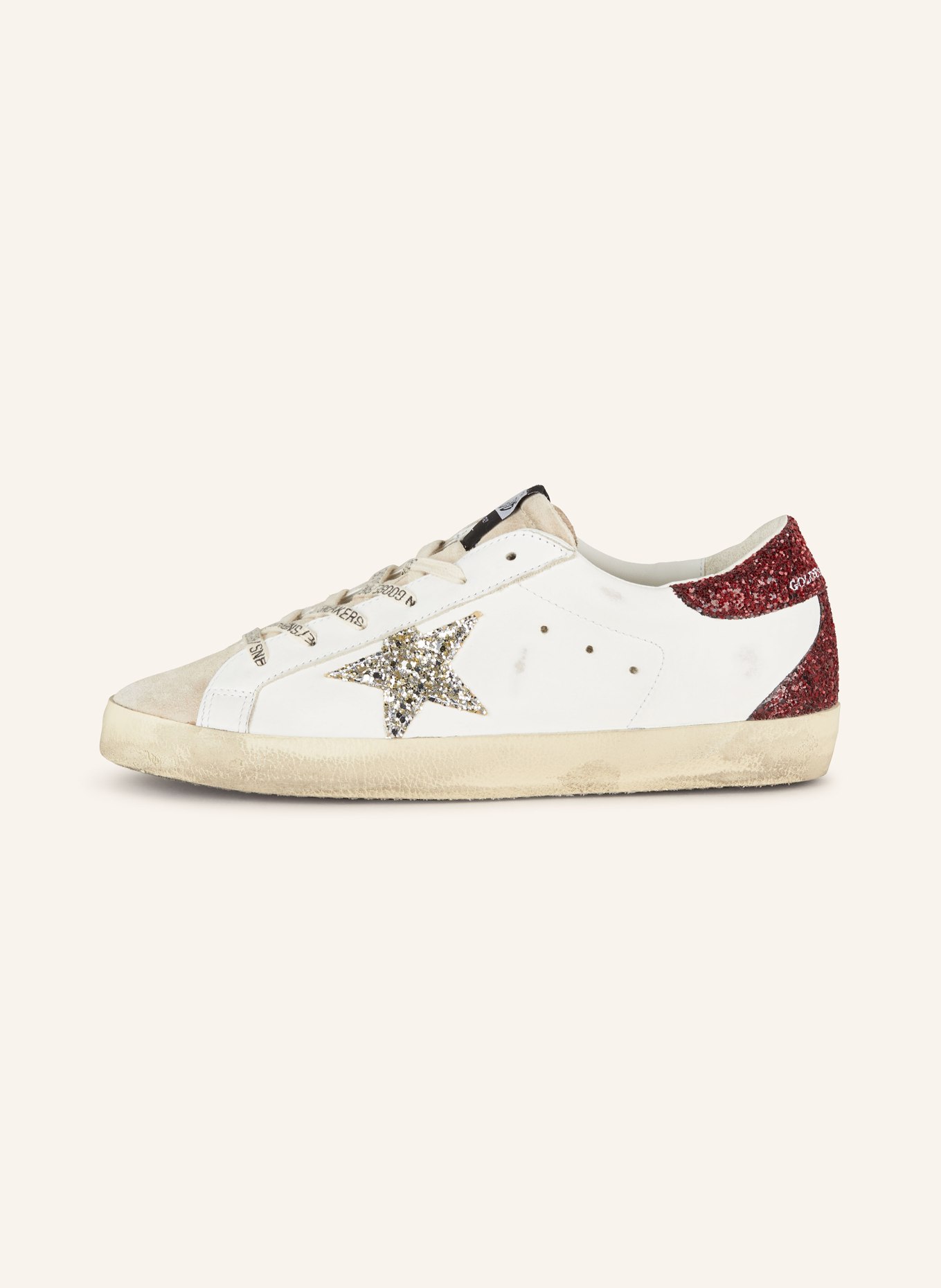 GOLDEN GOOSE Sneaker SUPER-STAR mit Pailletten, Farbe: WEISS/ DUNKELROT/ SILBER (Bild 4)