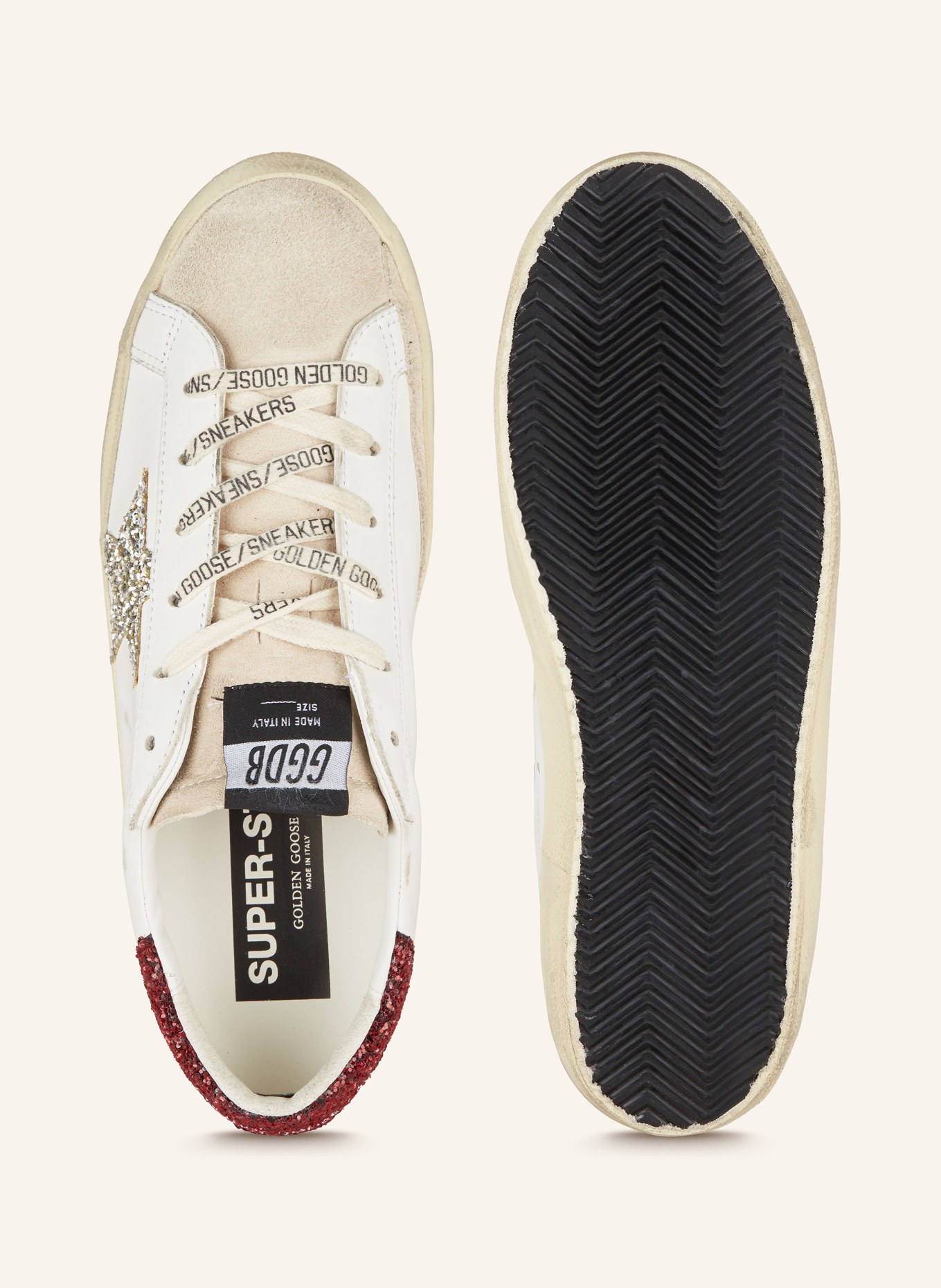 GOLDEN GOOSE Sneaker SUPER-STAR mit Pailletten, Farbe: WEISS/ DUNKELROT/ SILBER (Bild 5)