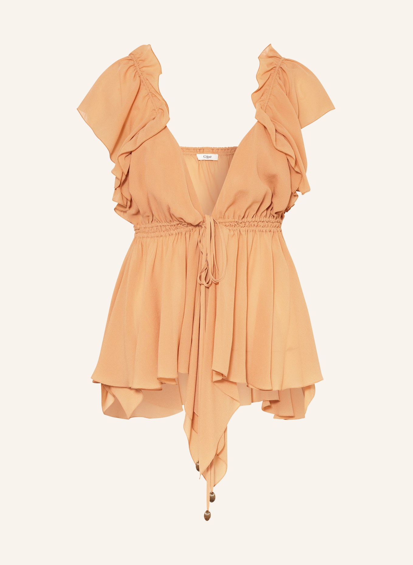 Chloé Silk top with frills, Color: LIGHT ORANGE (Image 1)