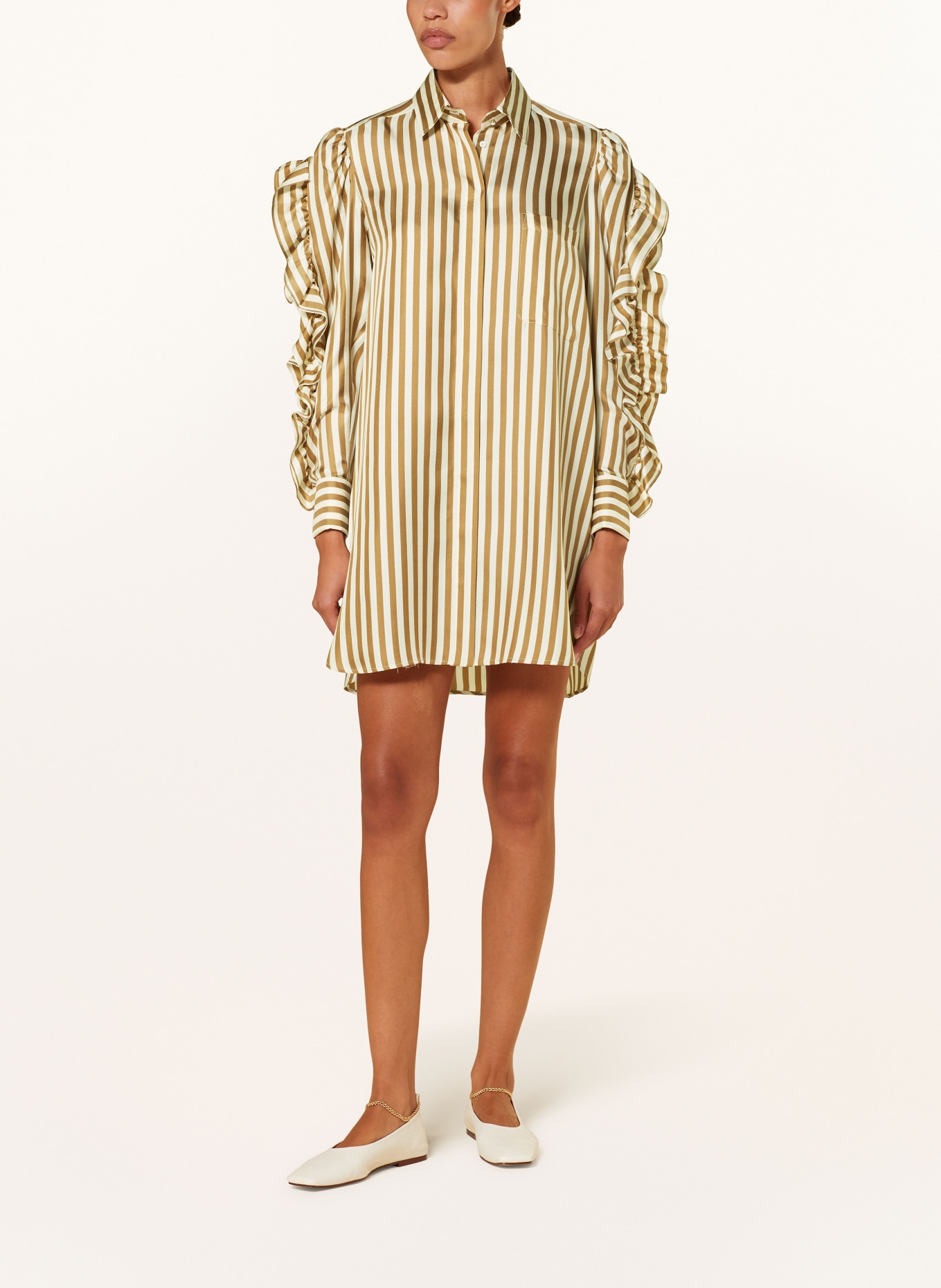 ワンピース MAX MARA PRINTED SILK MANNA SHIRT DRESS Max Mara Shirt dress MANNA in silk with ruffles in white/ cognac