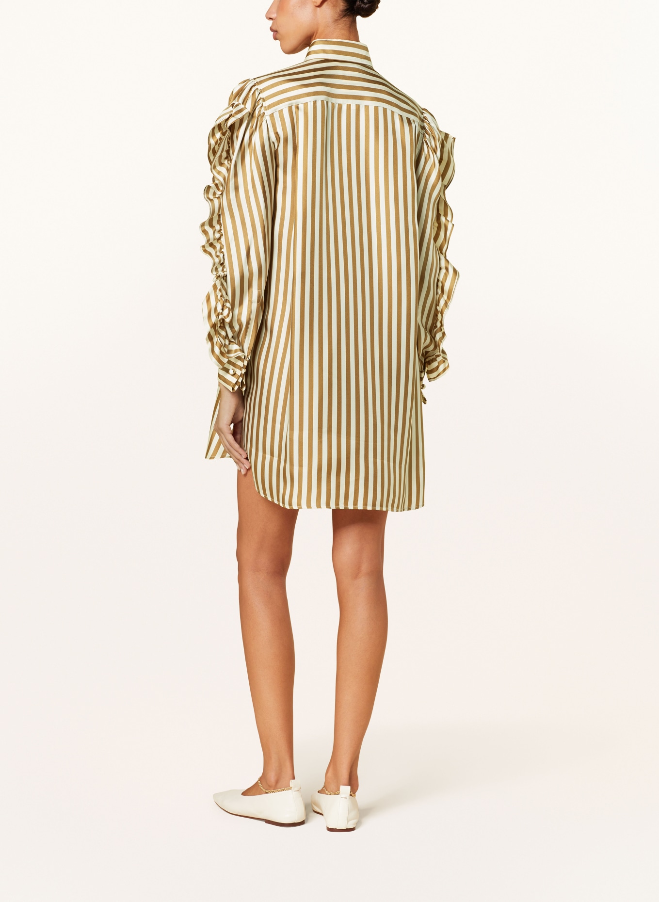 ワンピース Max Mara Printed silk Manna shirt dress (2421226061600 001) Max Mara Shirt dress MANNA in silk with ruffles in white/ cognac