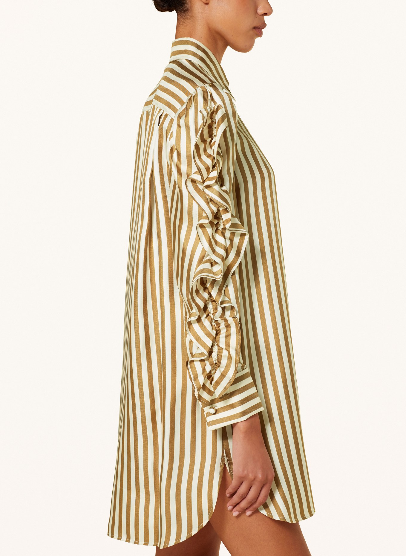 ワンピース Max Mara Printed silk Manna shirt dress (2421226061600 001) Max Mara Shirt dress MANNA in silk with ruffles in white/ cognac