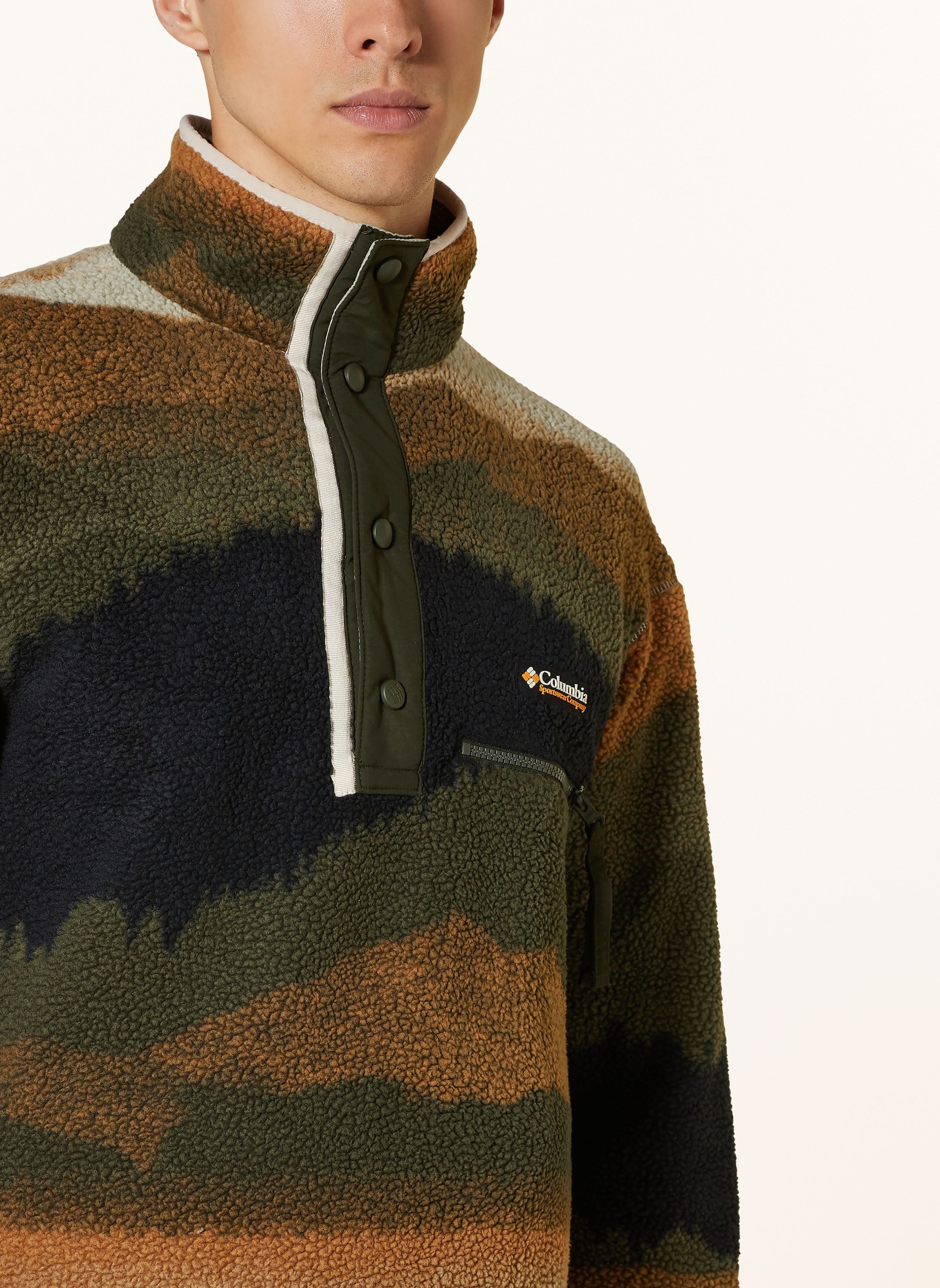 Columbia Fleece half zip sweater HELVETIA II in dark green dark orange black