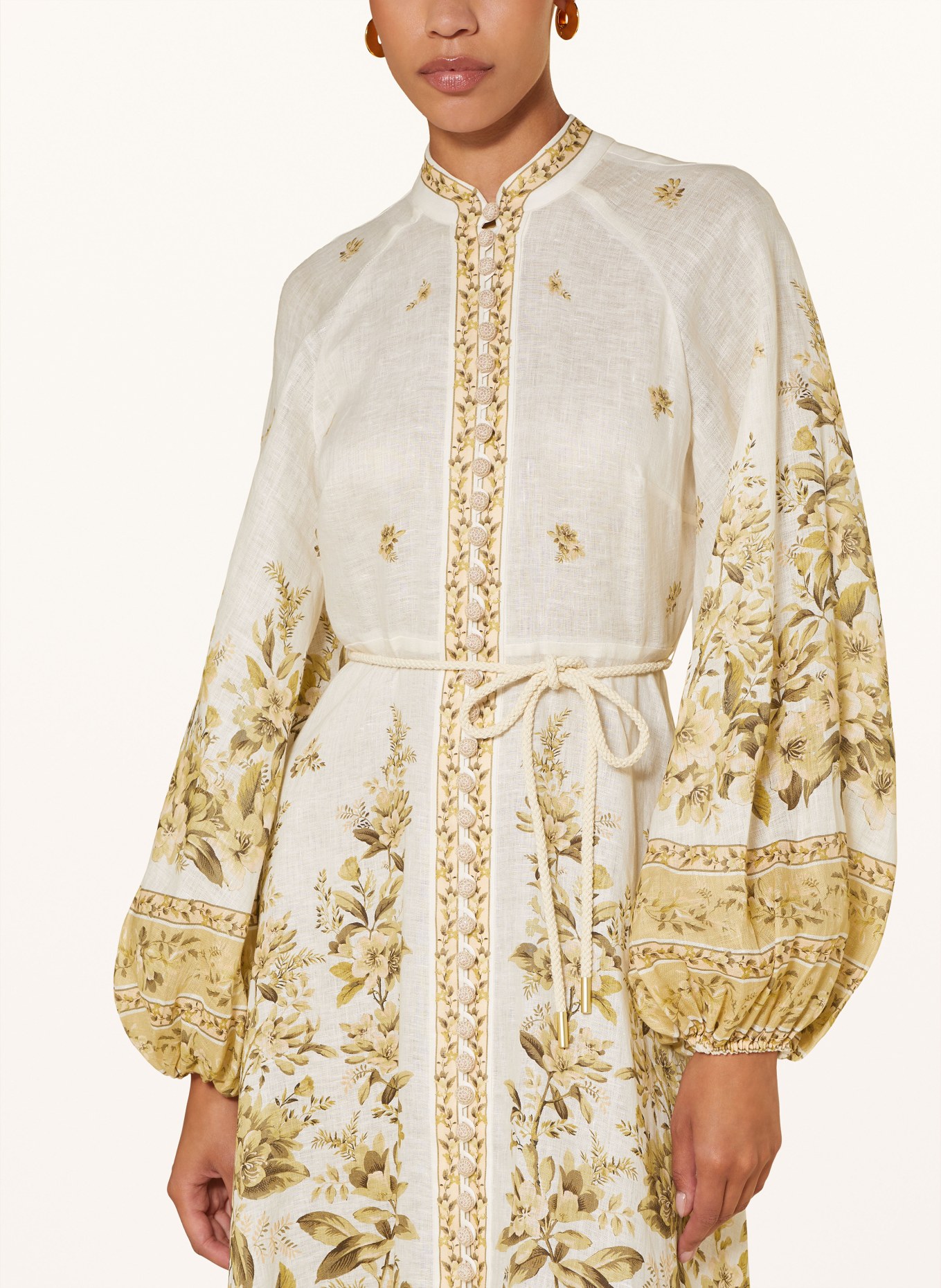 ZIMMERMANN Shirt dress GOLDEN made of linen in cream green rose