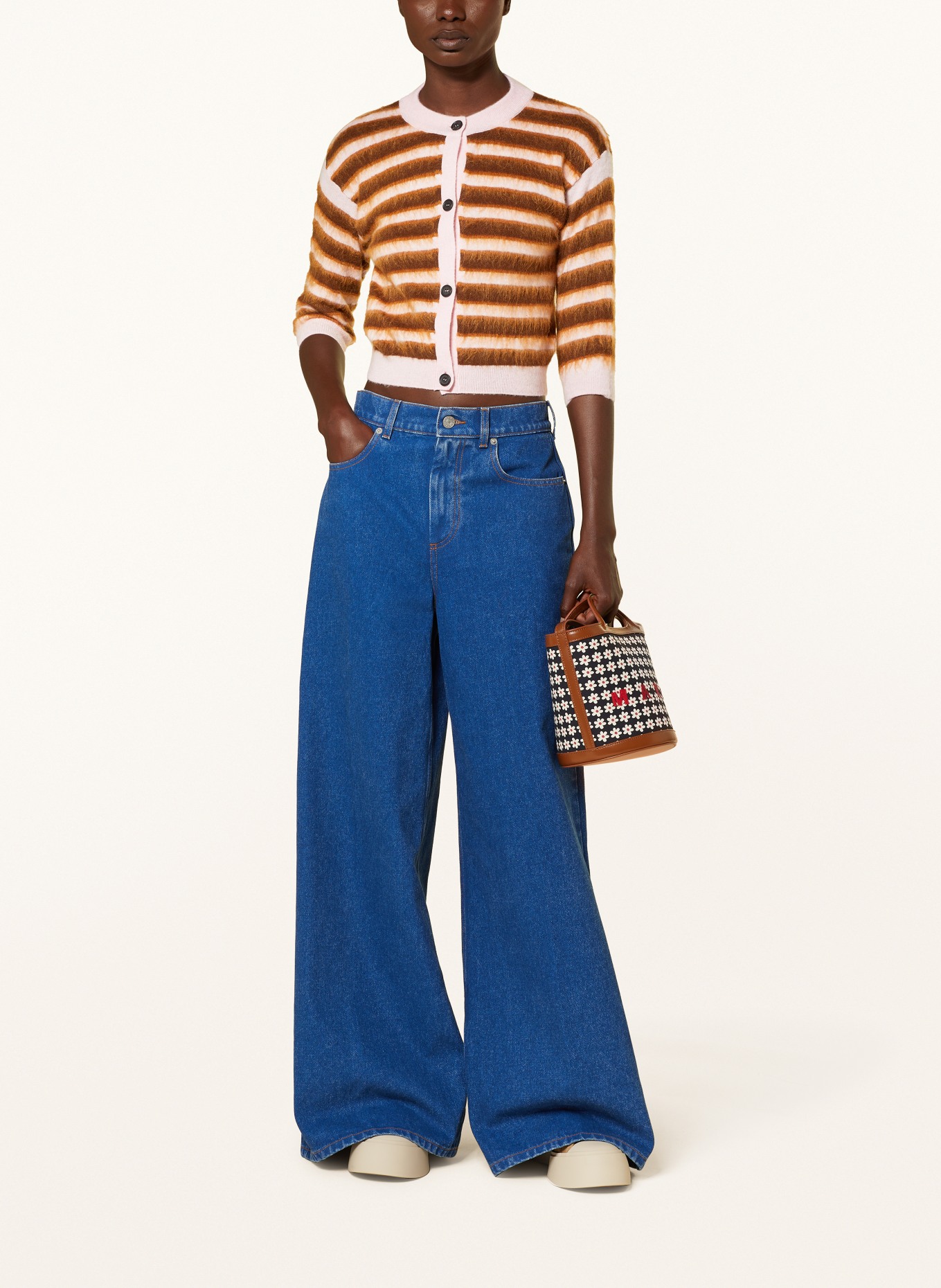 MARNI Strickjacke mit 3/4-Arm: HELLROSA/ BRAUN