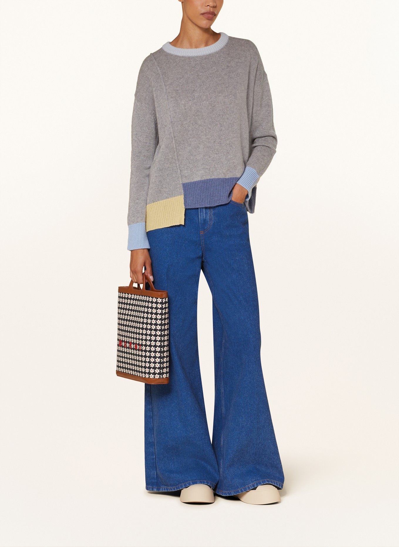 MARNI Cashmere-Pullover: GRAU / BLAU