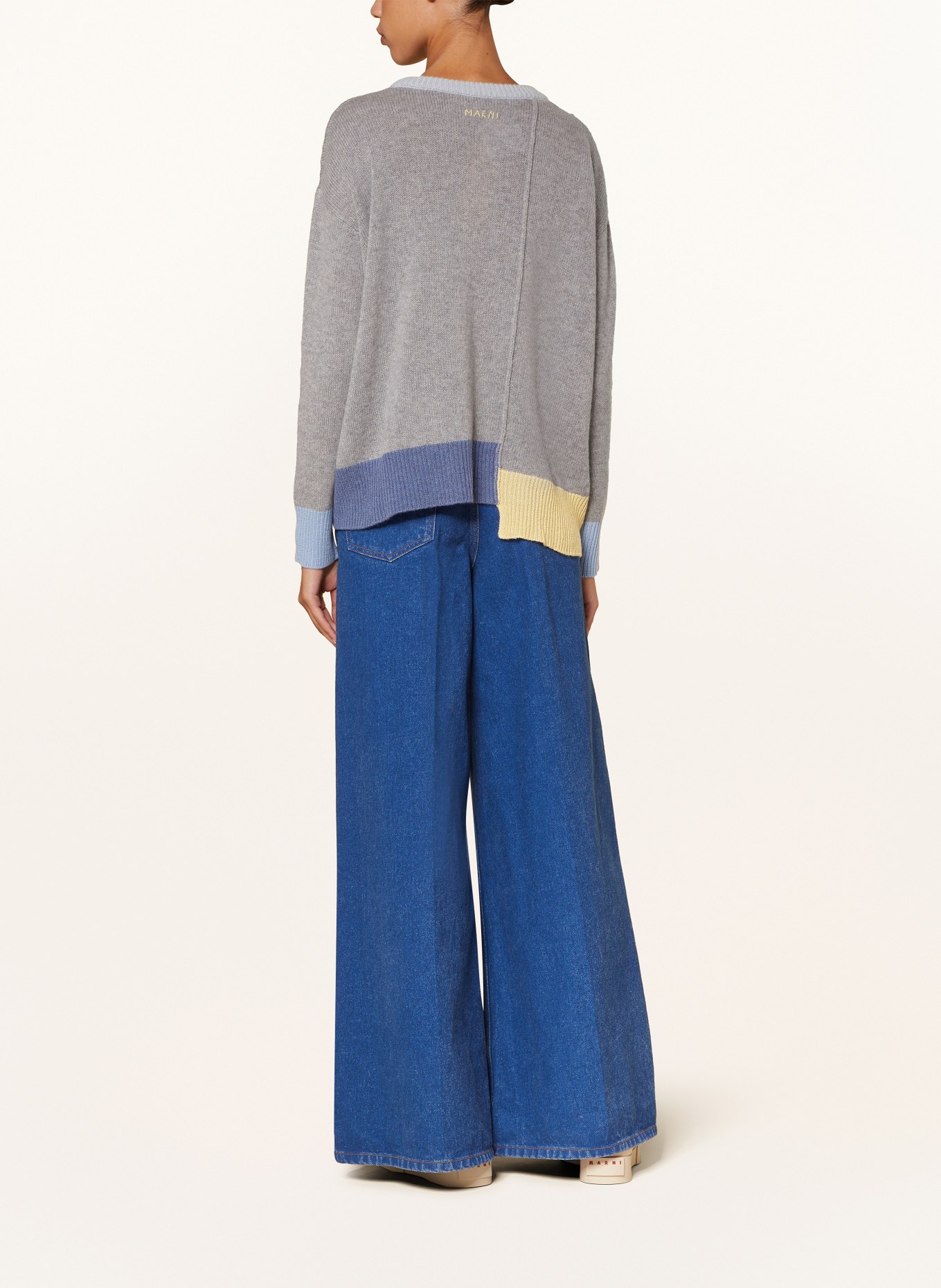 MARNI Cashmere-Pullover: GRAU / BLAU