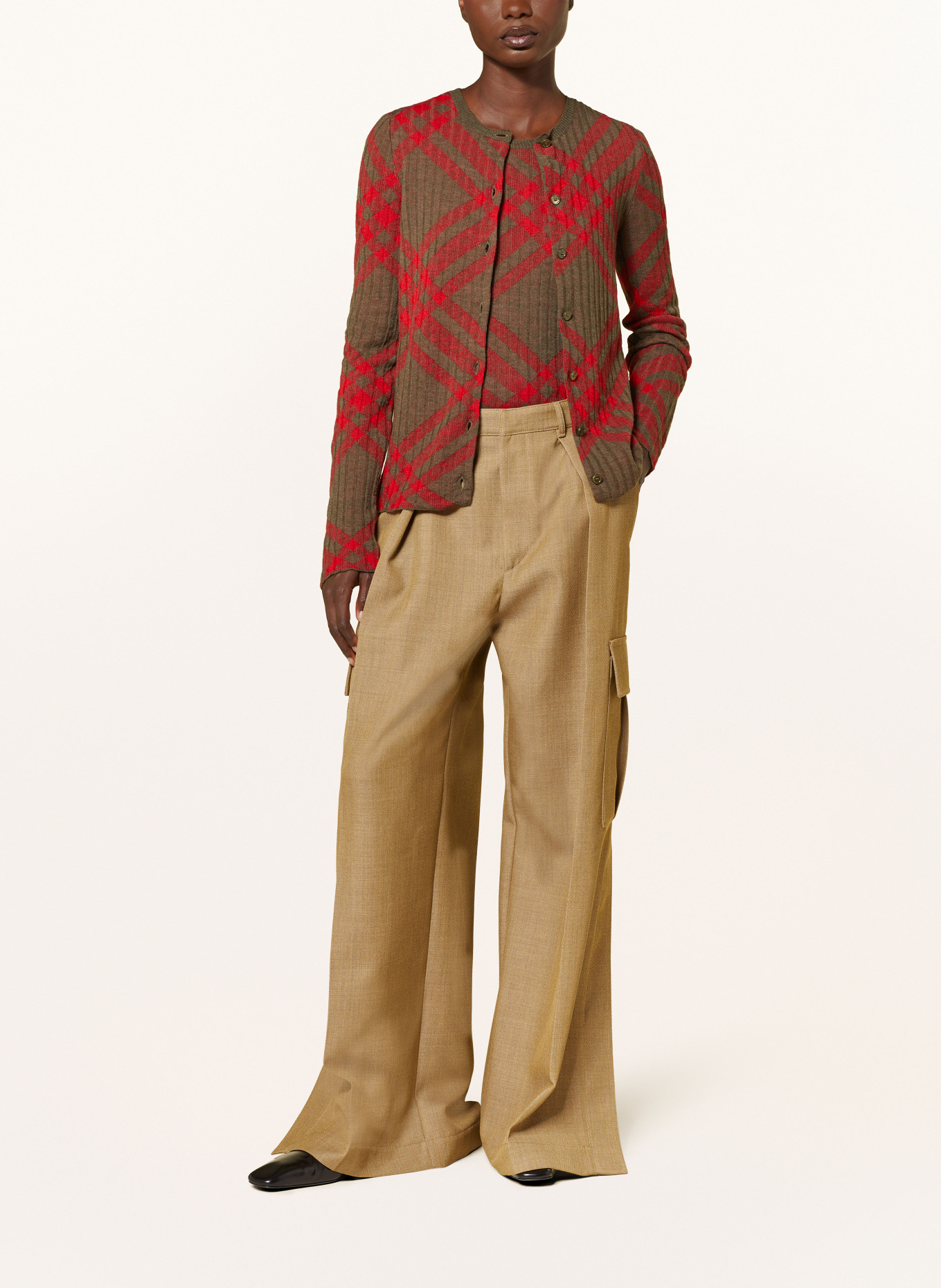 BURBERRY Strickjacke: ROT/ KHAKI