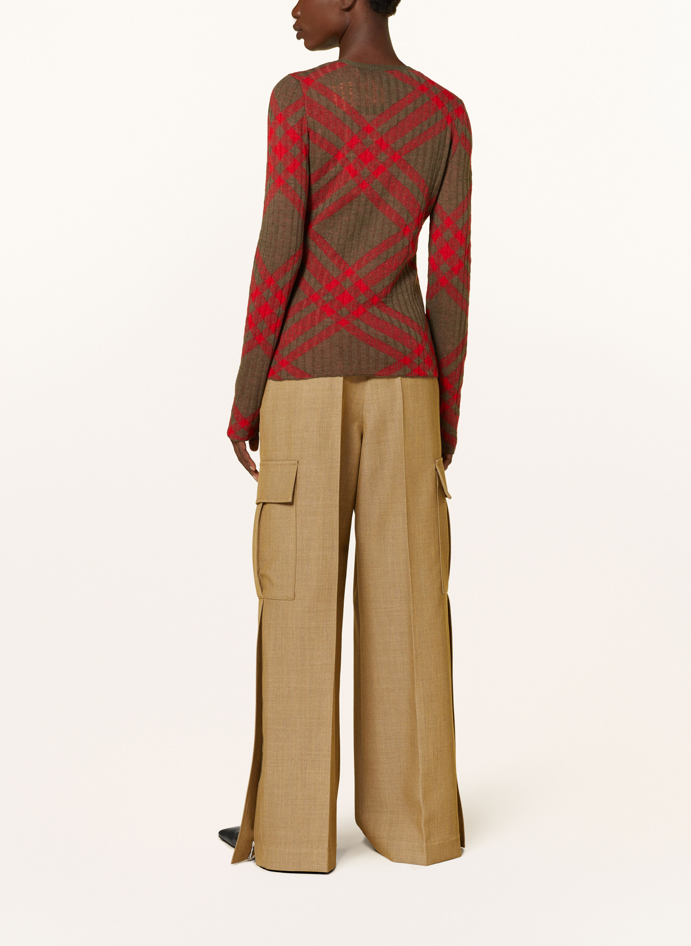 BURBERRY Strickjacke: ROT/ KHAKI