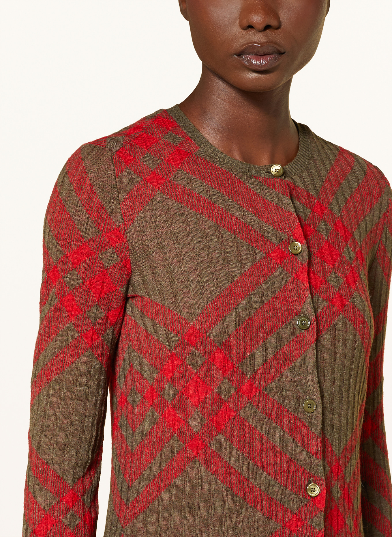 BURBERRY Strickjacke: ROT/ KHAKI