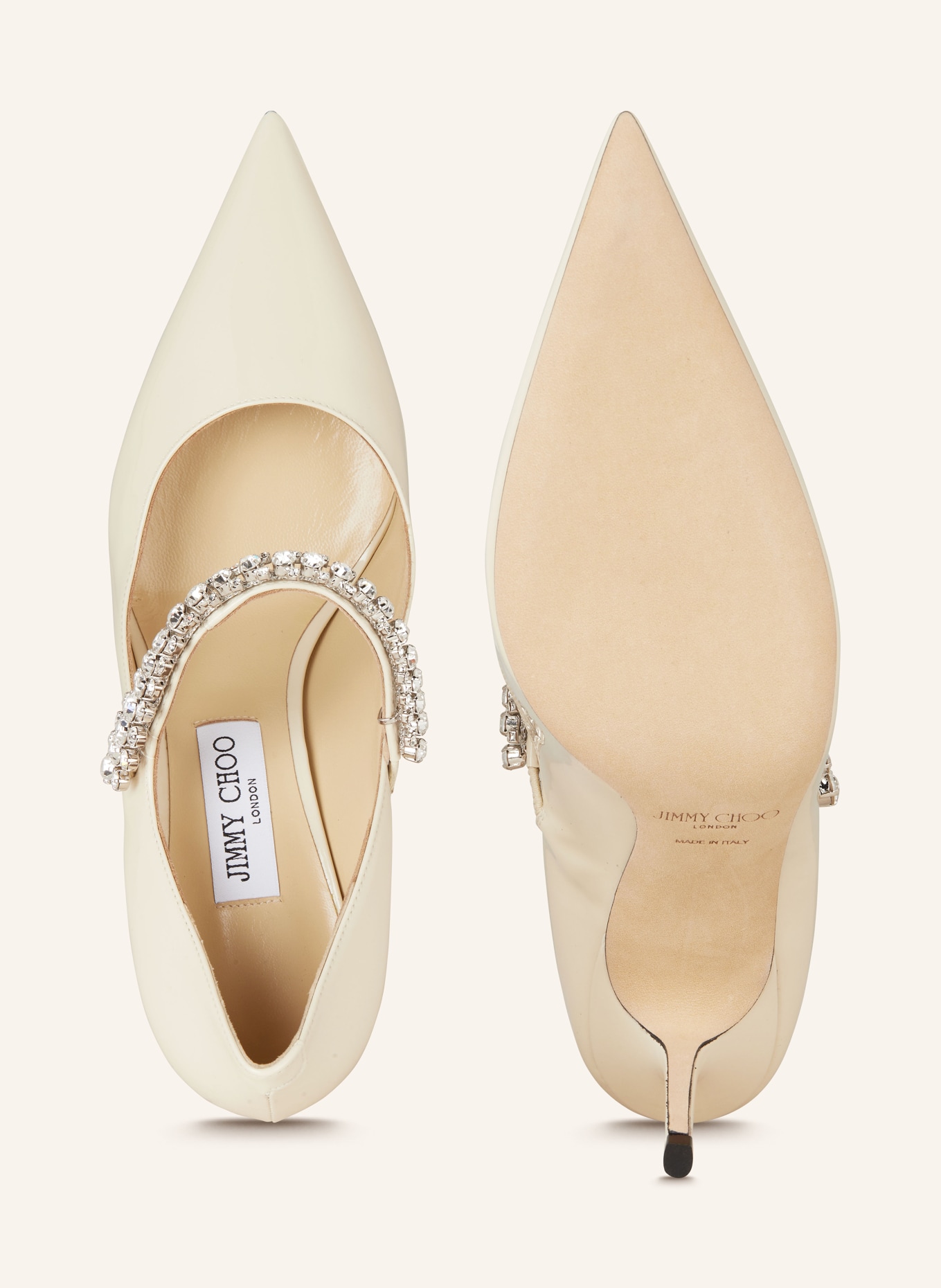 JIMMY CHOO Slingback pumps BING 85 with decorative gems in ecru
