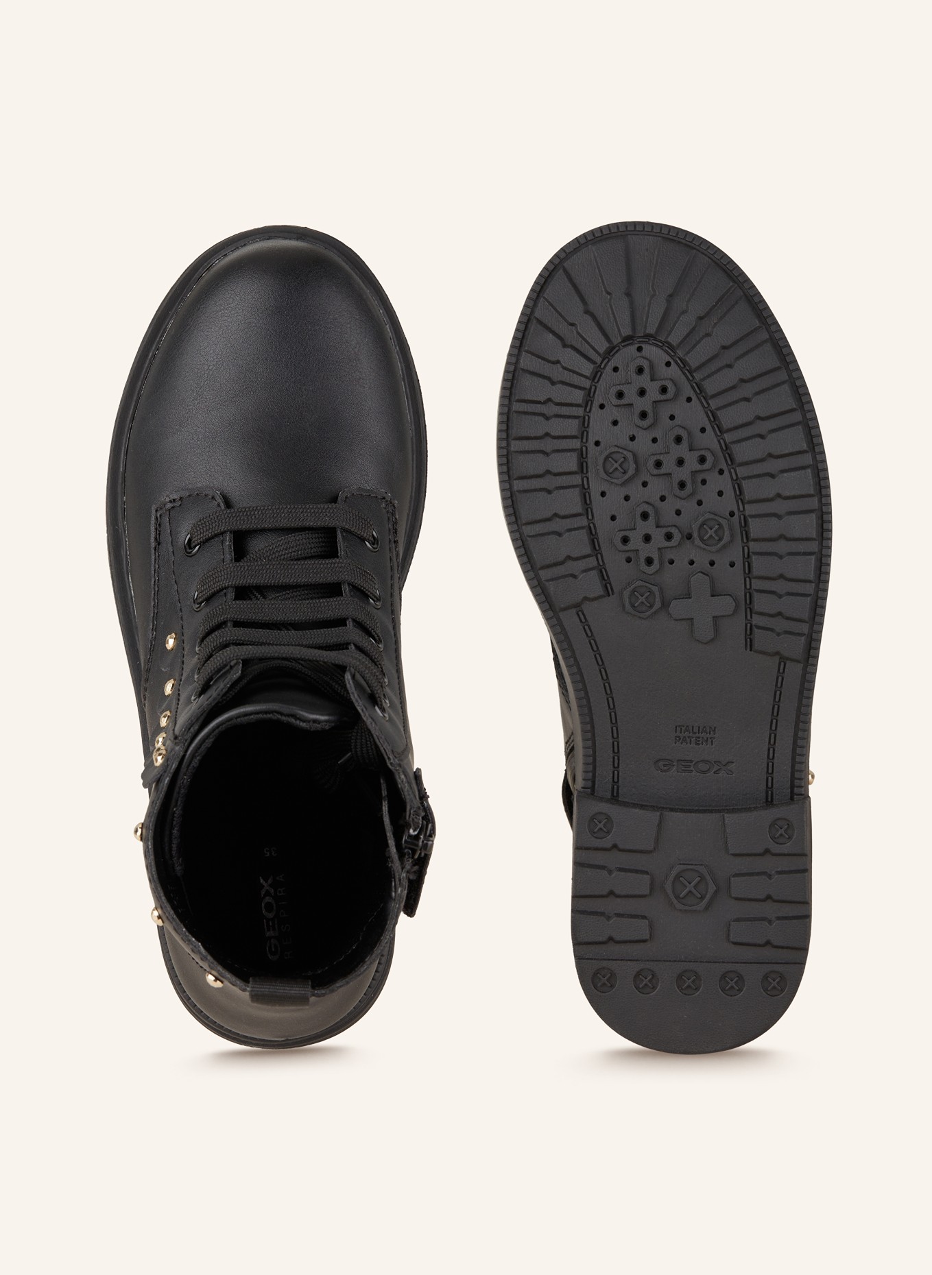 GEOX Botki sznurowane ECLAIR z ozdobnymi kamykami: CZARNY