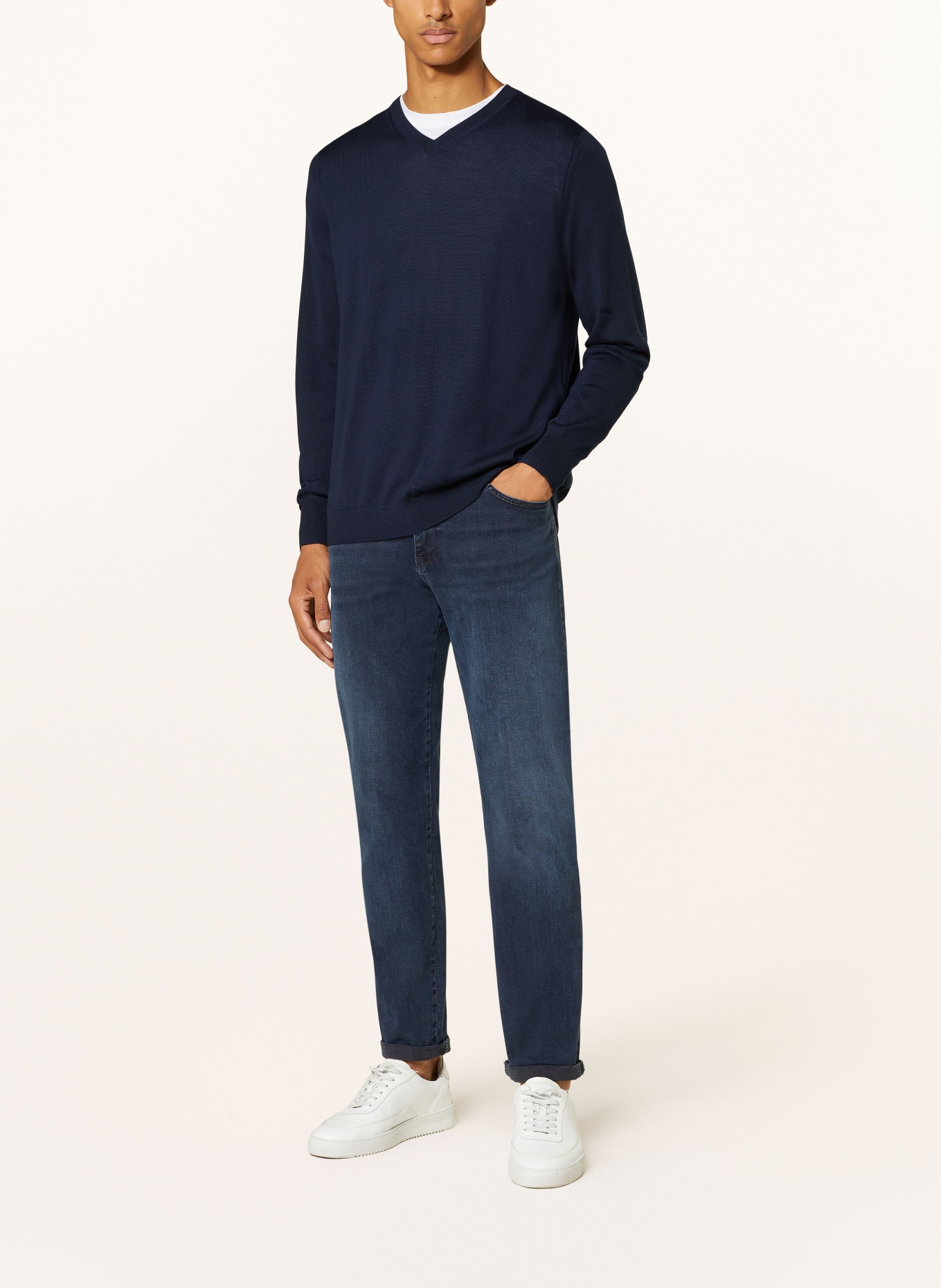 STROKESMAN'S Trui van merinowol: DONKERBLAUW