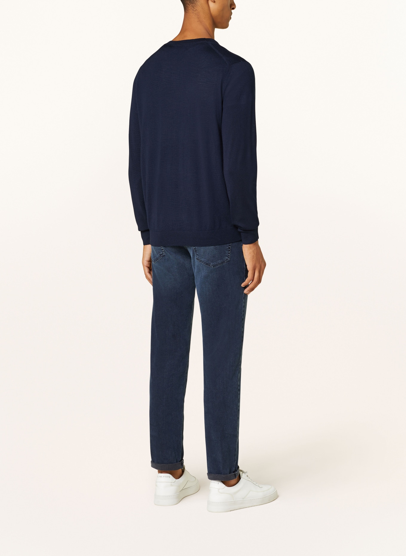 STROKESMAN'S Trui van merinowol: DONKERBLAUW