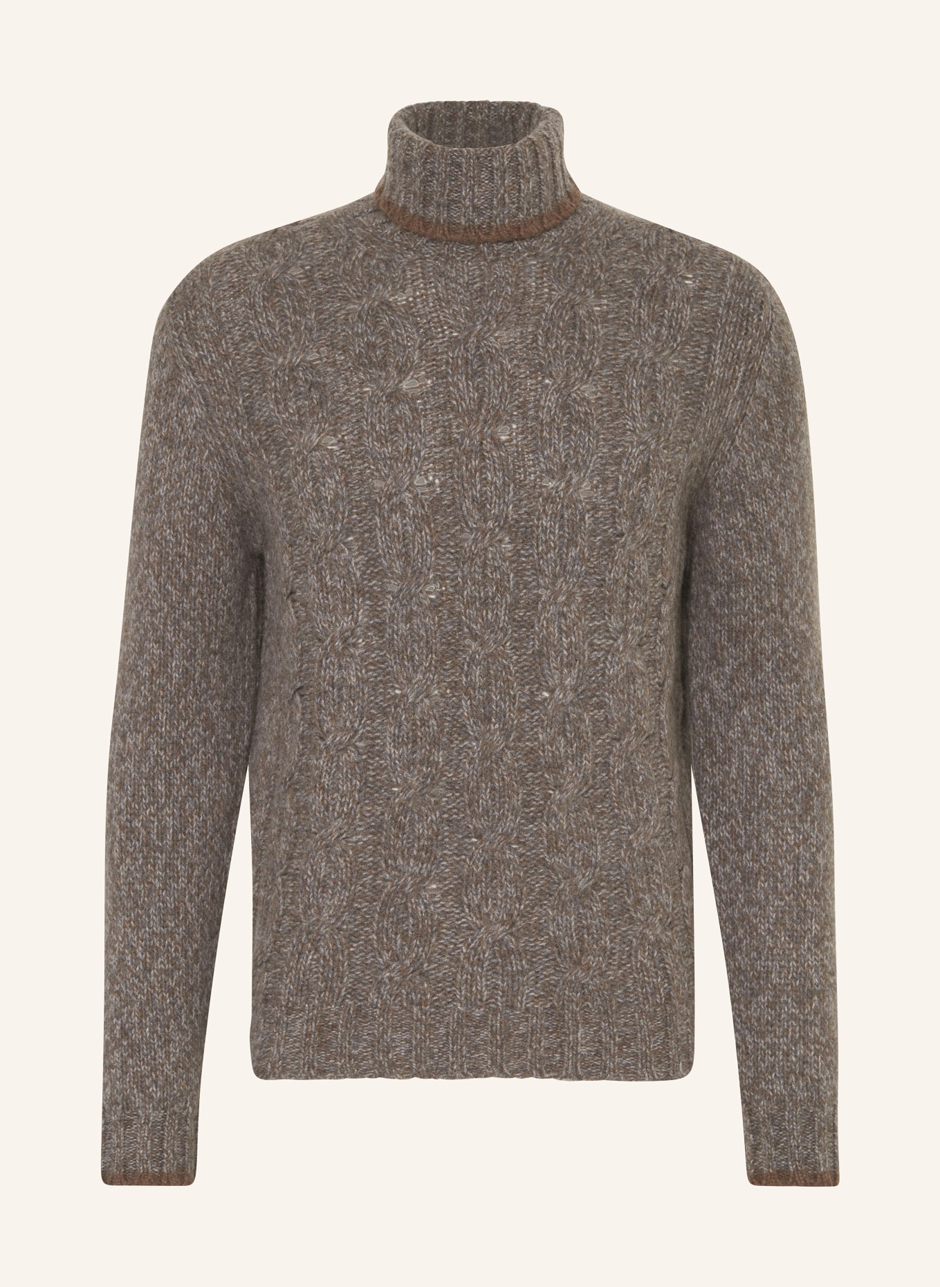 FEDELI Rollkragenpullover mit Alpaka: GRAU/ BRAUN