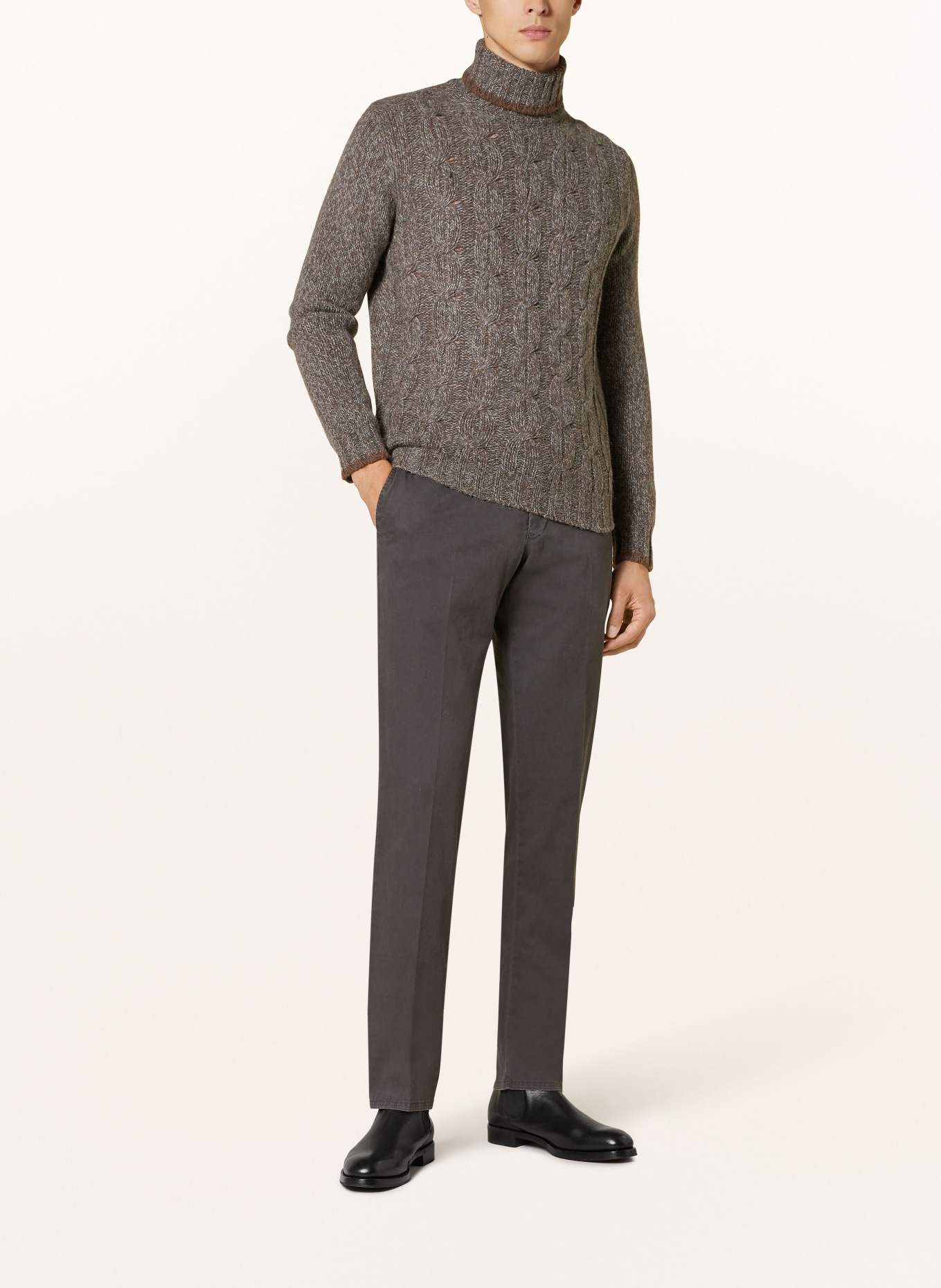 FEDELI Rollkragenpullover mit Alpaka: GRAU/ BRAUN