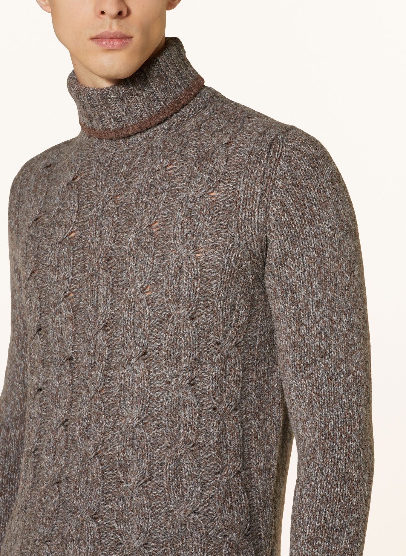 FEDELI Rollkragenpullover mit Alpaka: GRAU/ BRAUN