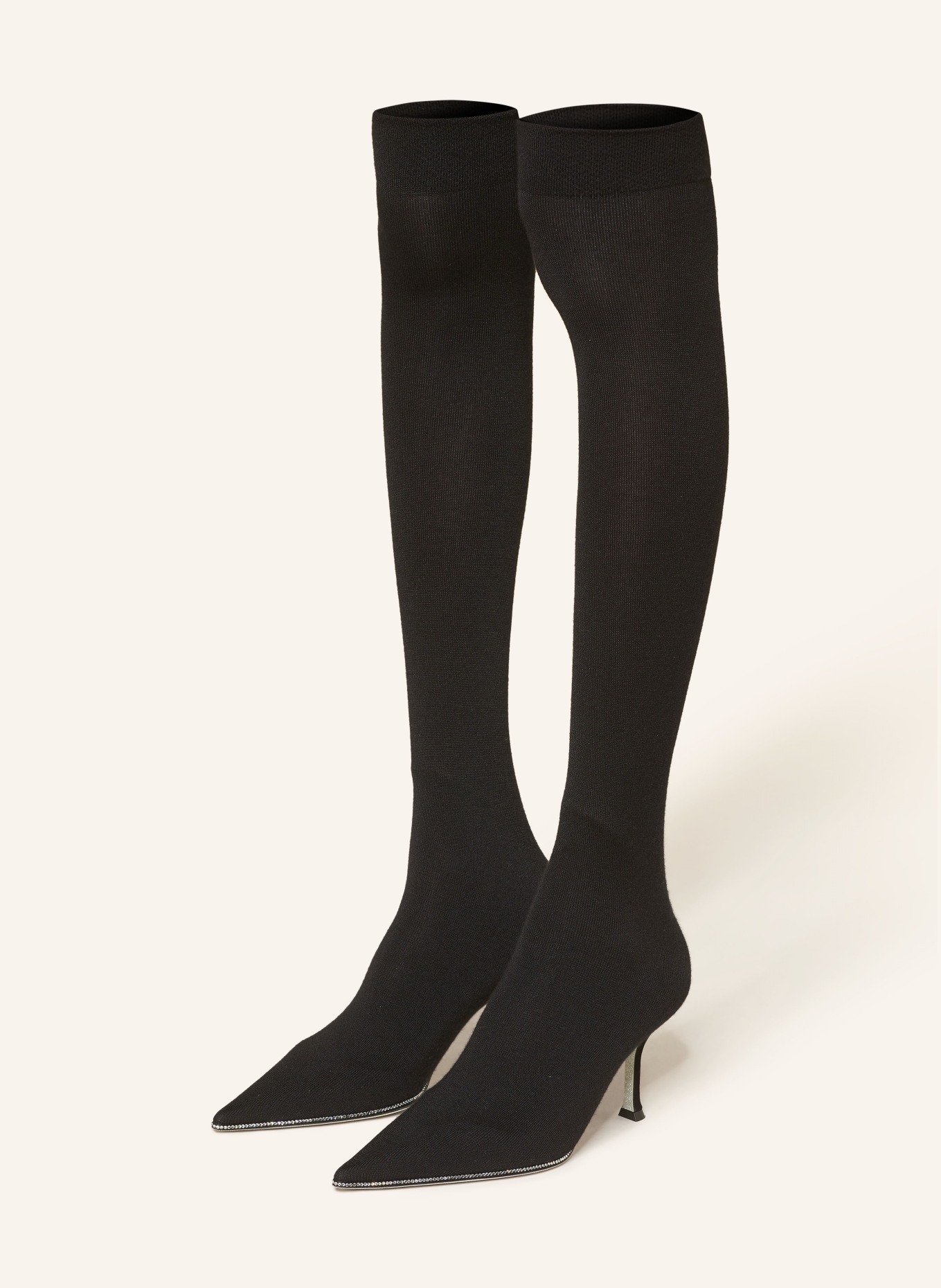 RENE CAOVILLA Overknee-Stiefel mit Schmucksteinen: SCHWARZ