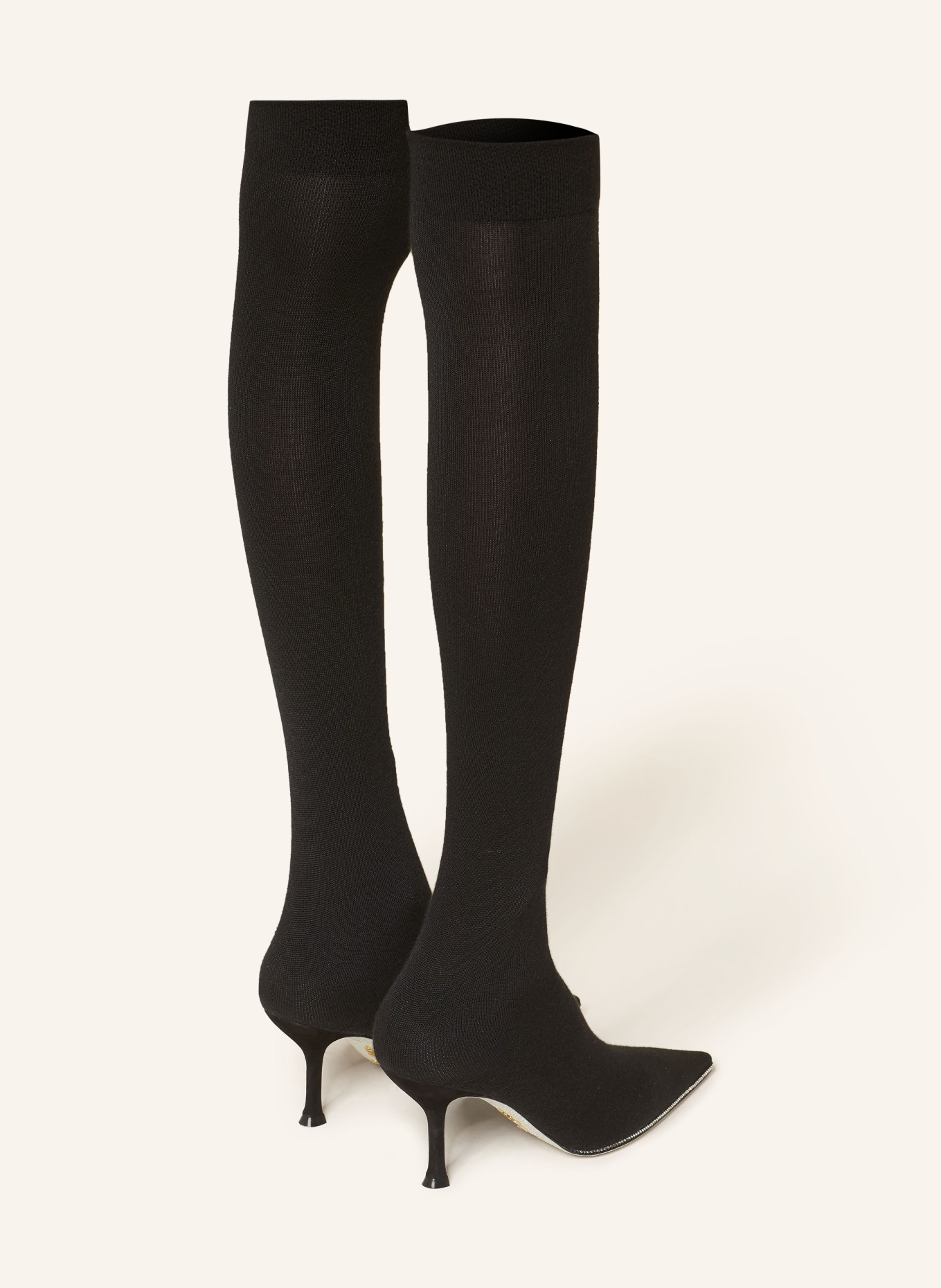 RENE CAOVILLA Overknee-Stiefel mit Schmucksteinen: SCHWARZ