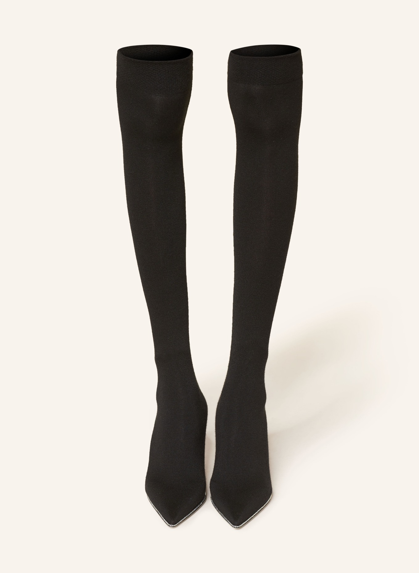 RENE CAOVILLA Overknee-Stiefel mit Schmucksteinen: SCHWARZ