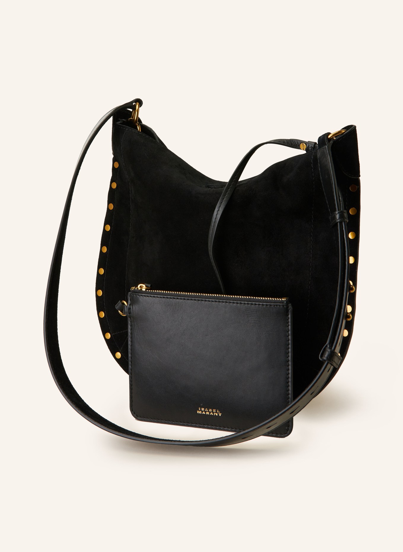 ISABEL MARANT Hobo Bag OSKAN mit Pouch und Nieten in schwarz