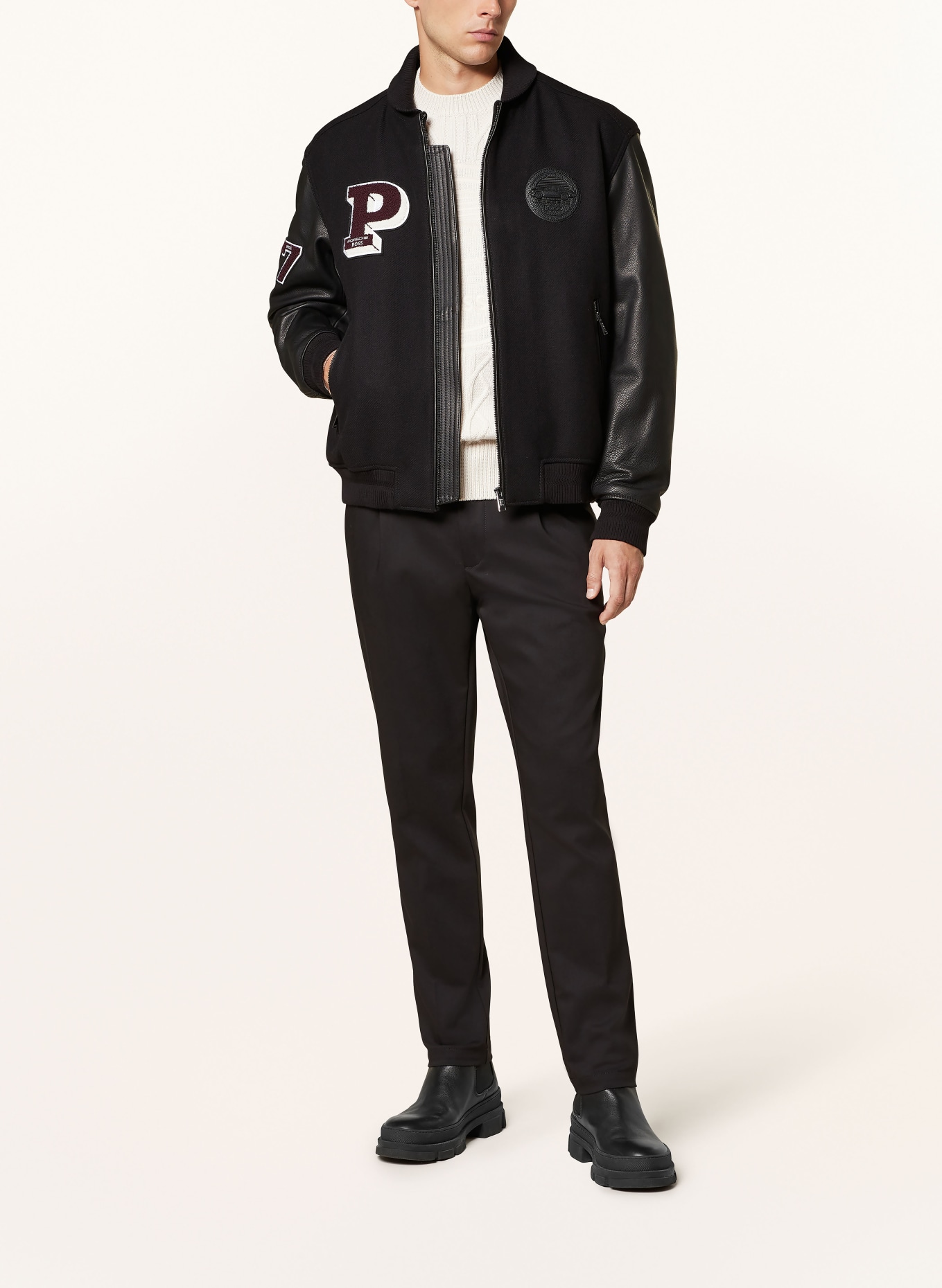 BOSS College Jacke MARCITY im Materialmix in schwarz