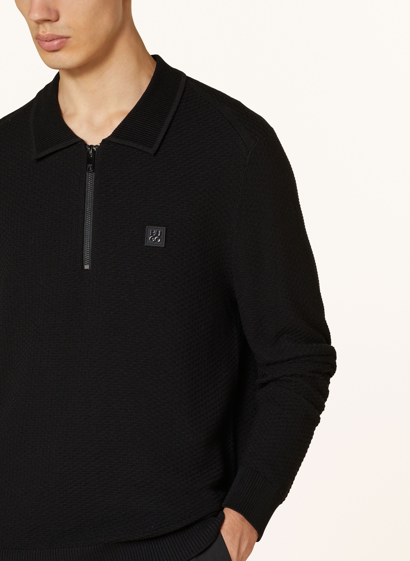 HUGO Strick-Poloshirt SASTOON, Farbe: SCHWARZ (Bild 4)