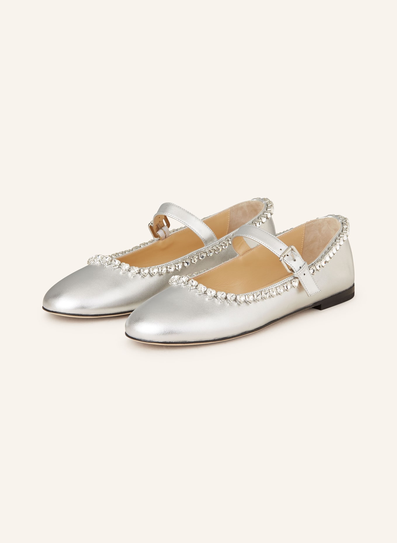MACH MACH Mary Jane ballet flats AUDREY with decorative gems in silver