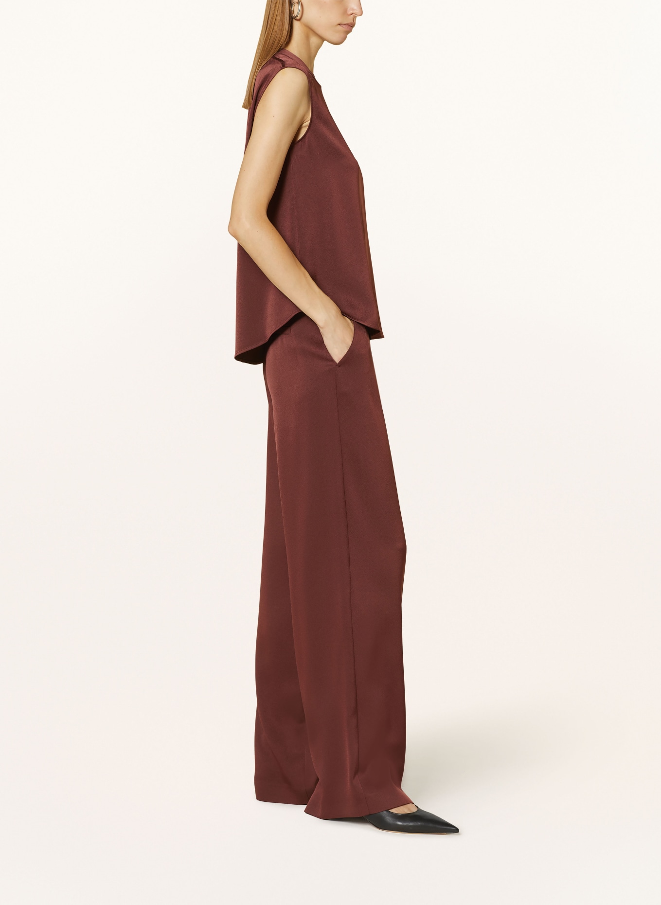 windsor. Wide leg trousers in satin, Color: DARK RED (Image 4)