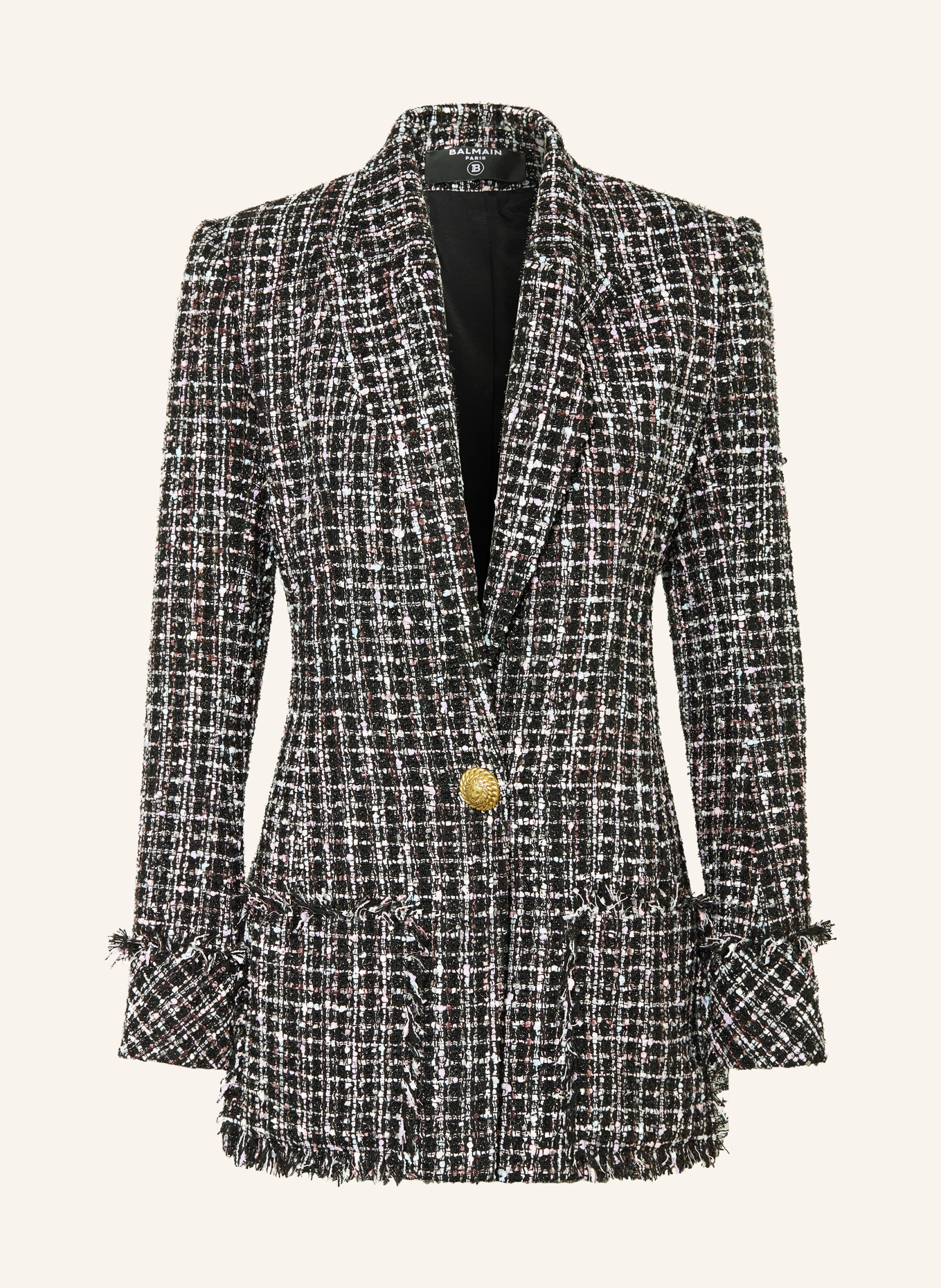 BALMAIN Blezer Bouclé z błyszczącą przędzą: CZARNY/ BIAŁY/ JASNORÓŻOWY