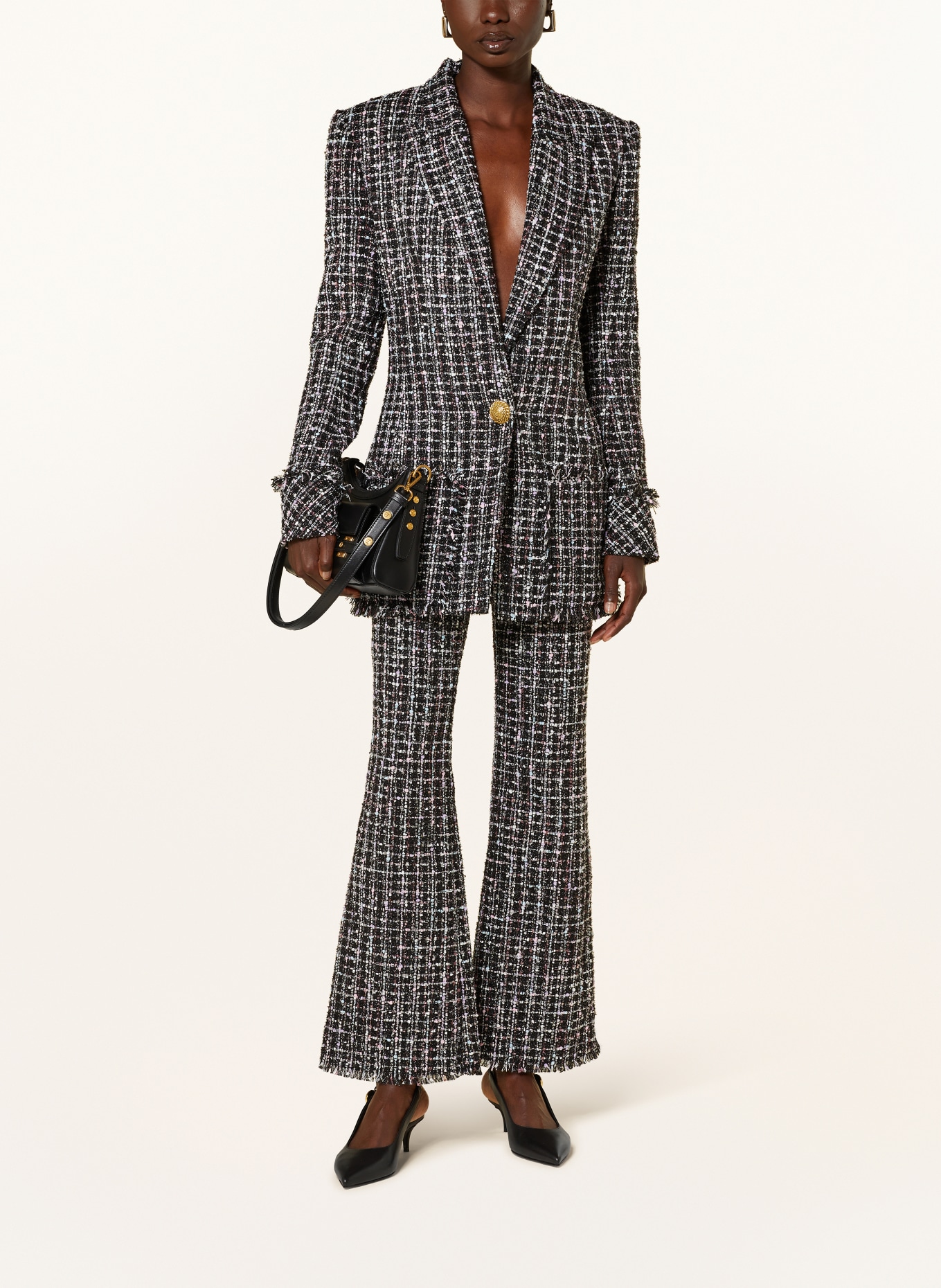 BALMAIN Blezer Bouclé z błyszczącą przędzą: CZARNY/ BIAŁY/ JASNORÓŻOWY