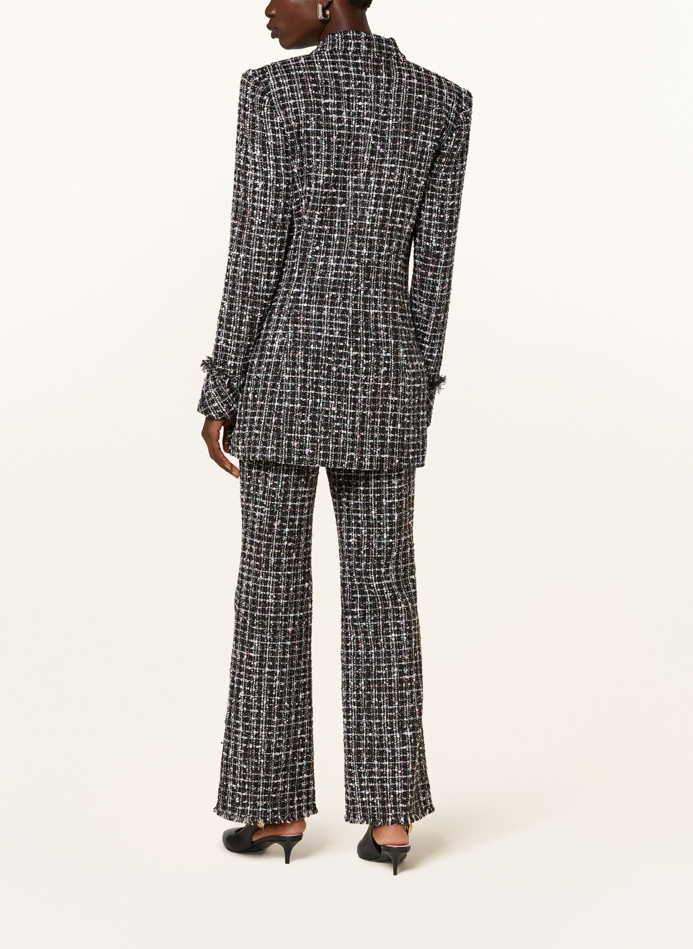 BALMAIN Blezer Bouclé z błyszczącą przędzą: CZARNY/ BIAŁY/ JASNORÓŻOWY