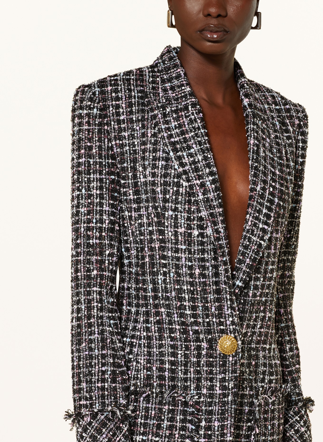 BALMAIN Blezer Bouclé z błyszczącą przędzą: CZARNY/ BIAŁY/ JASNORÓŻOWY