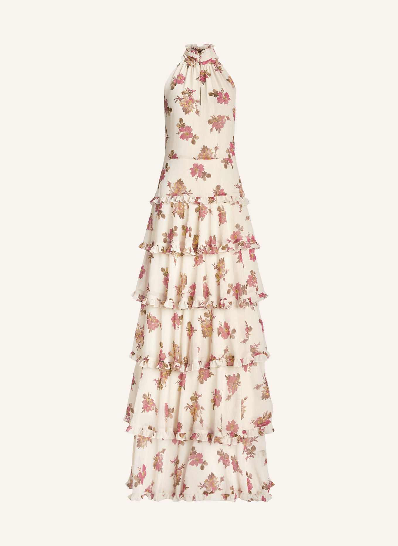 LAUREN RALPH LAUREN Abendkleid SANURA mit Rüschen: CREME / HELLROT / KHAKI