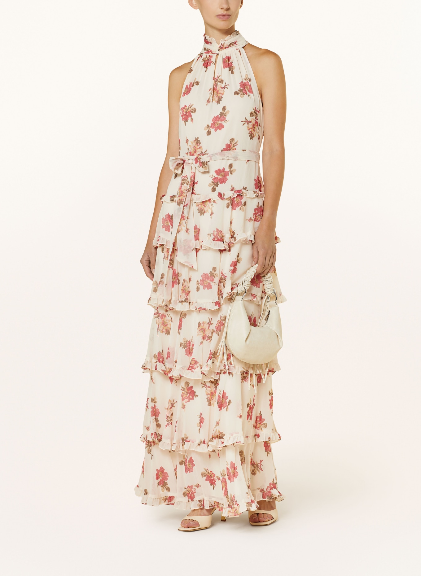 LAUREN RALPH LAUREN Abendkleid SANURA mit Rüschen: CREME / HELLROT / KHAKI