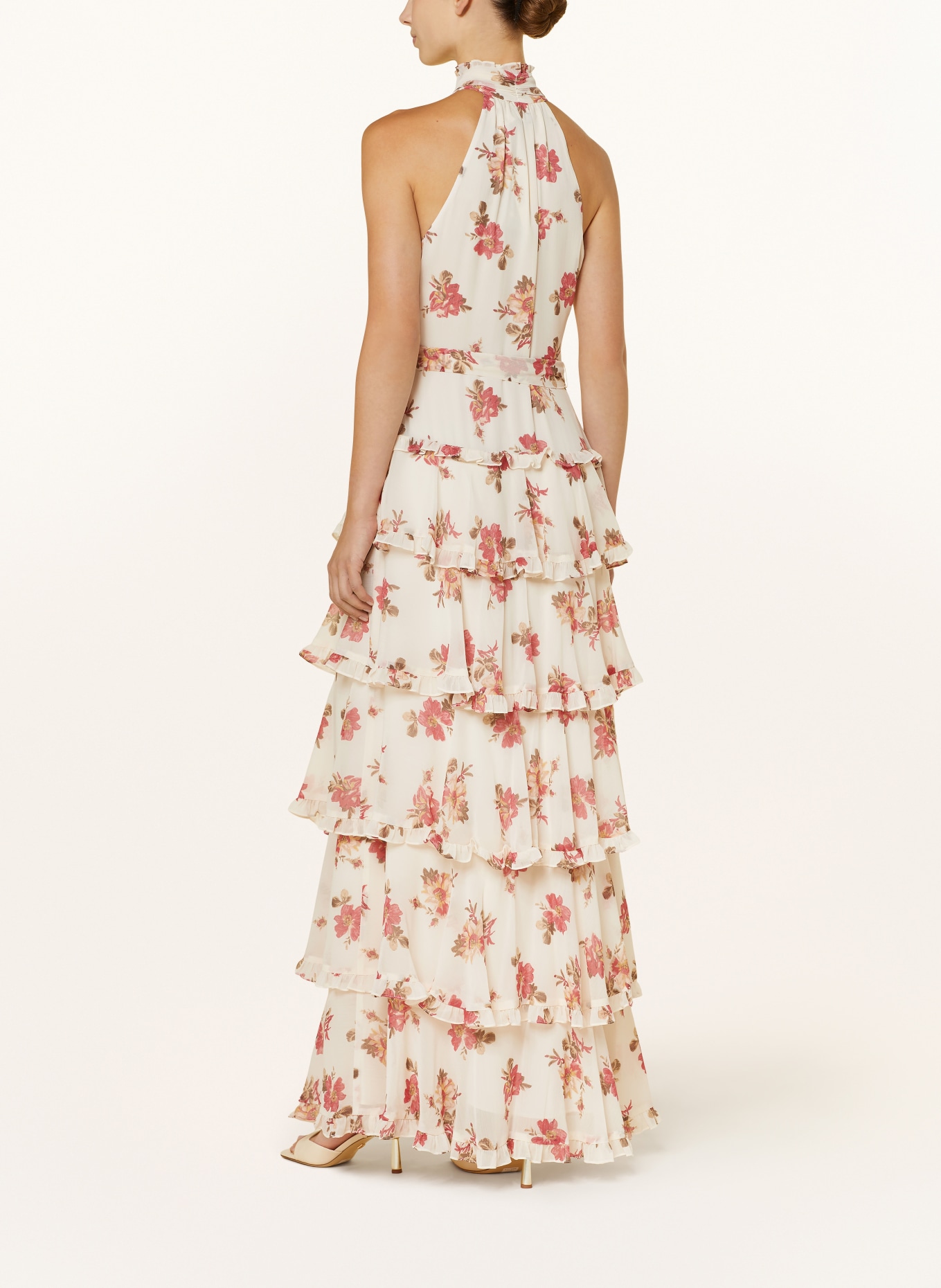 LAUREN RALPH LAUREN Abendkleid SANURA mit Rüschen: CREME / HELLROT / KHAKI