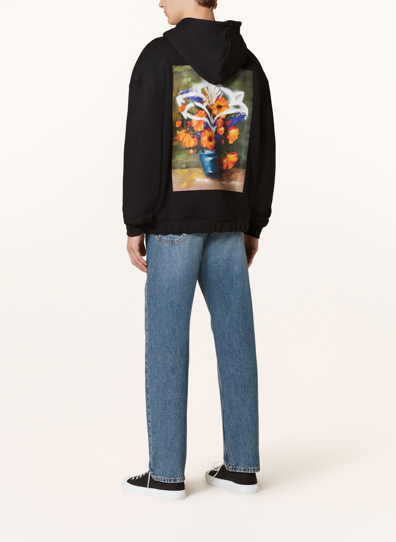 HUGO Oversized-Hoodie DIBLOSSOMY: SCHWARZ / ORANGE / LILA