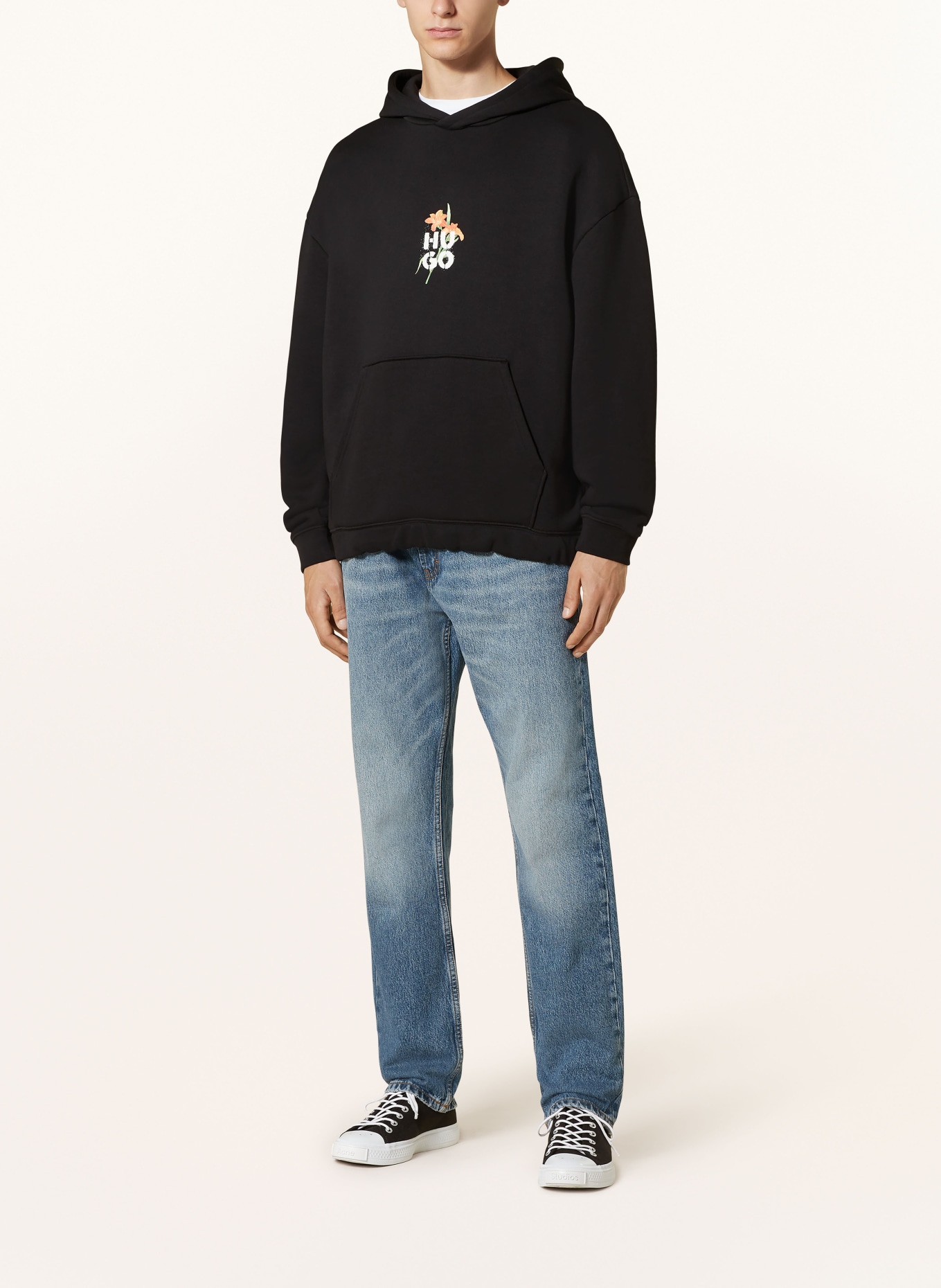 HUGO Oversized-Hoodie DIBLOSSOMY: SCHWARZ / ORANGE / LILA