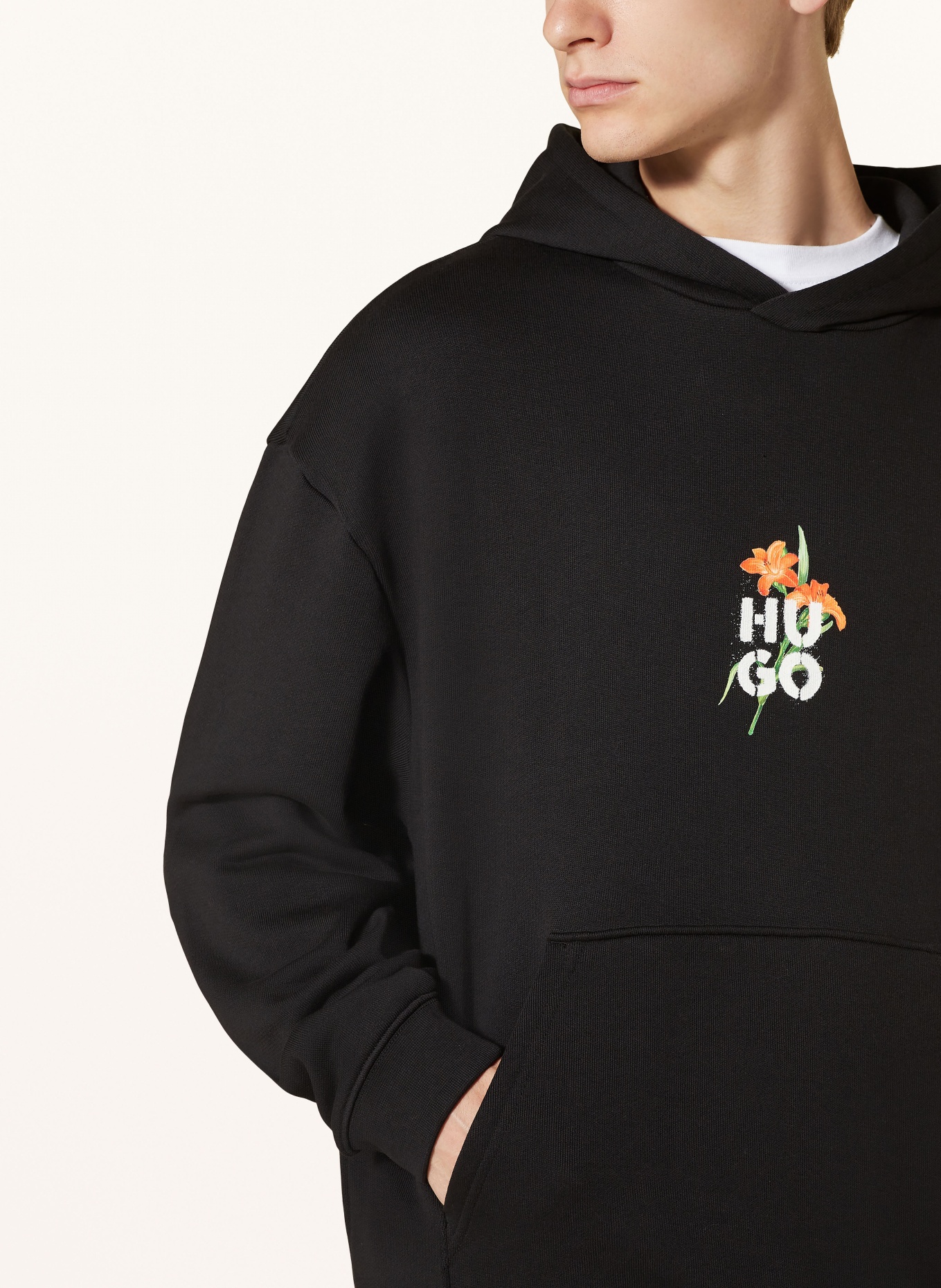 HUGO Oversized-Hoodie DIBLOSSOMY: SCHWARZ / ORANGE / LILA