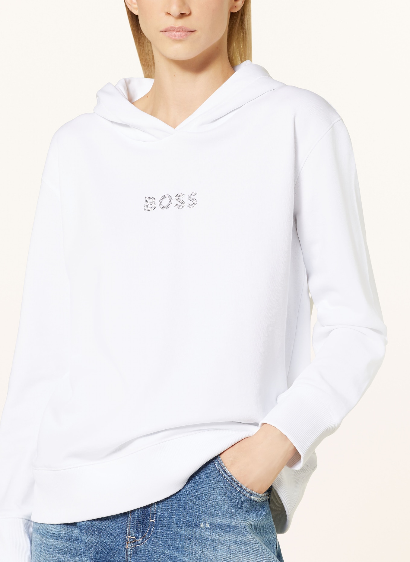 BOSS Hoodie EDELIGHT with decorative gems, Color: WHITE (Image 5)