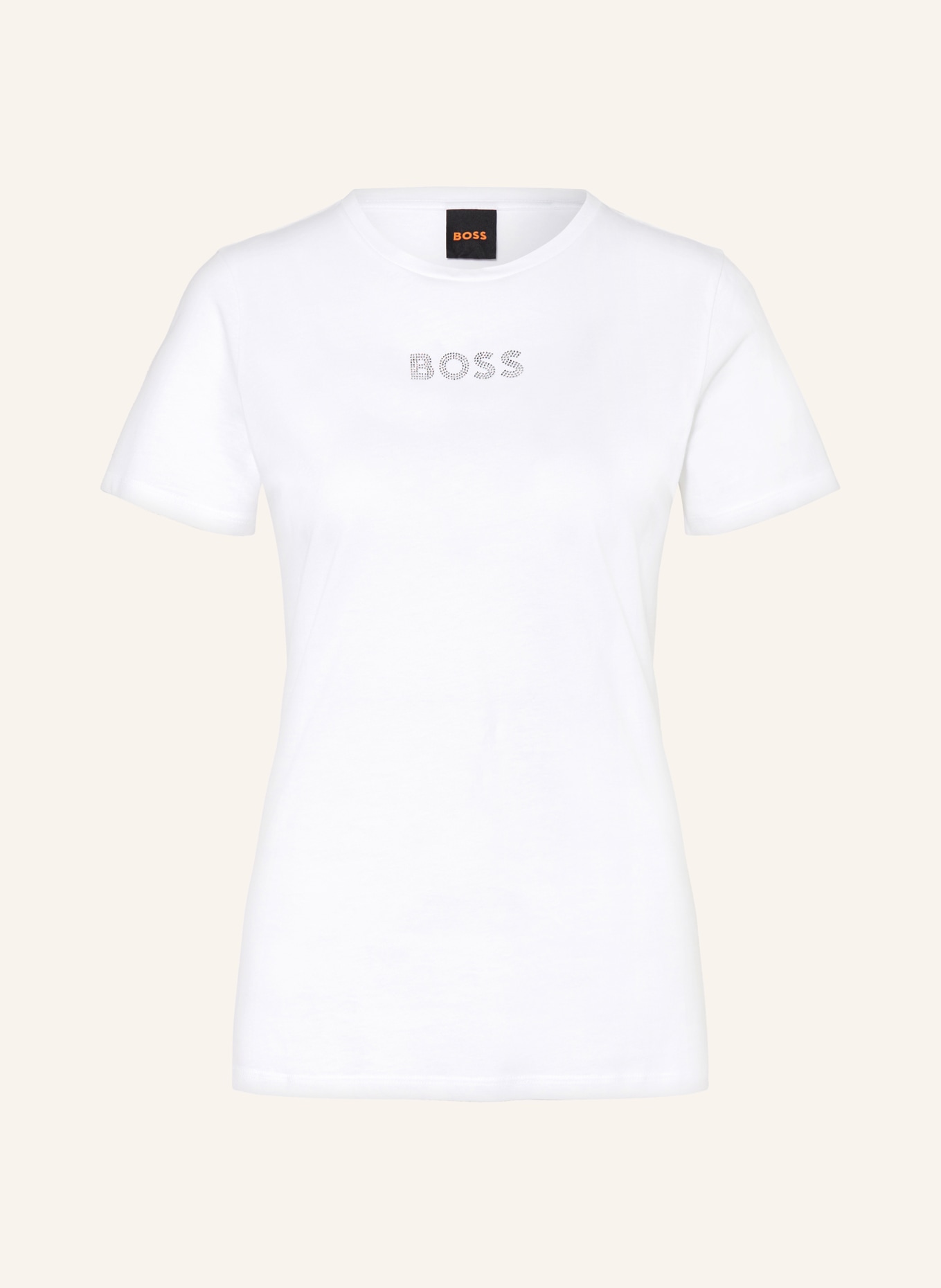 BOSS T-shirt ELOGA2 with decorative gems, Color: WHITE (Image 1)