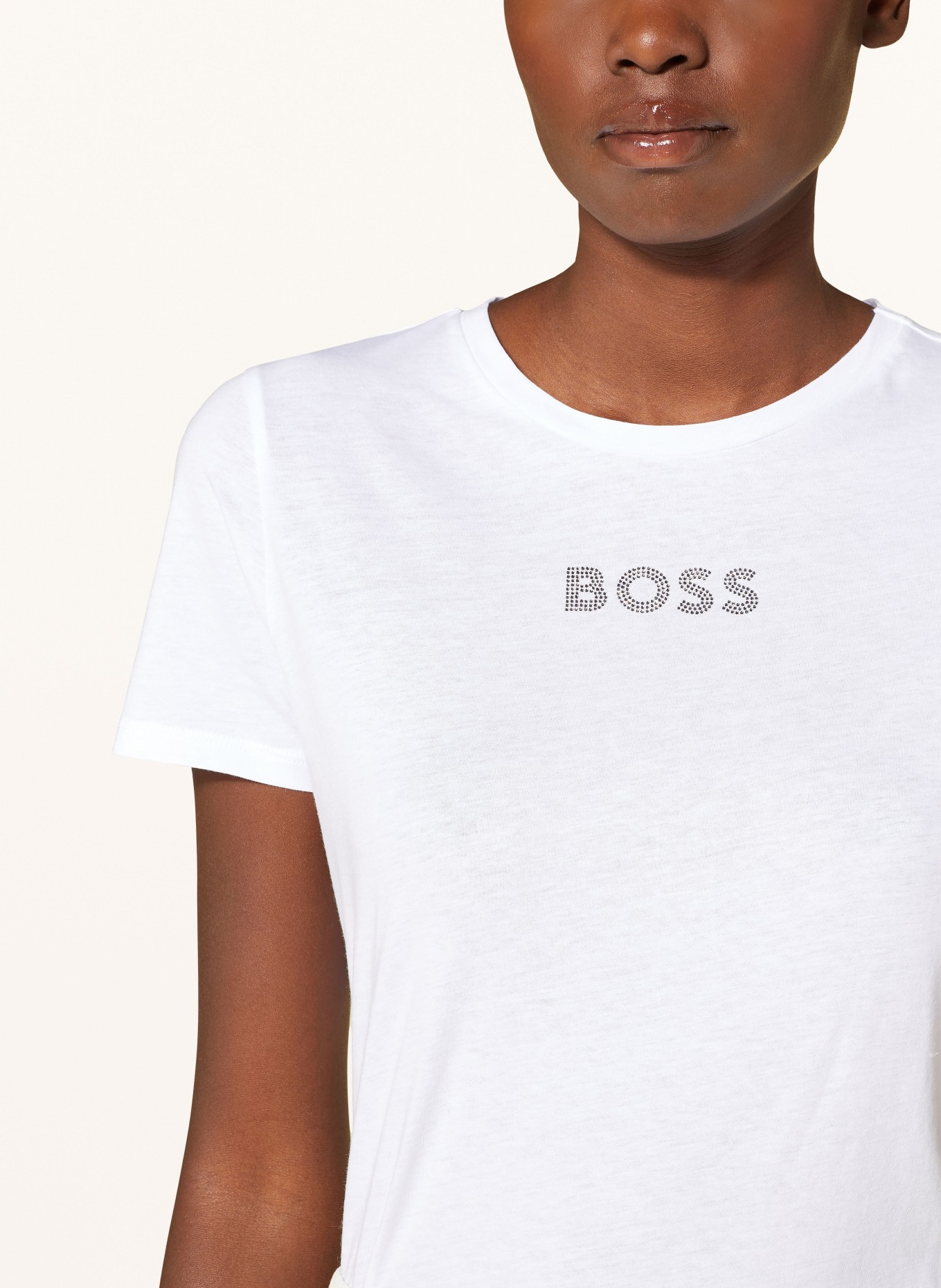 BOSS T-shirt ELOGA2 with decorative gems, Color: WHITE (Image 4)