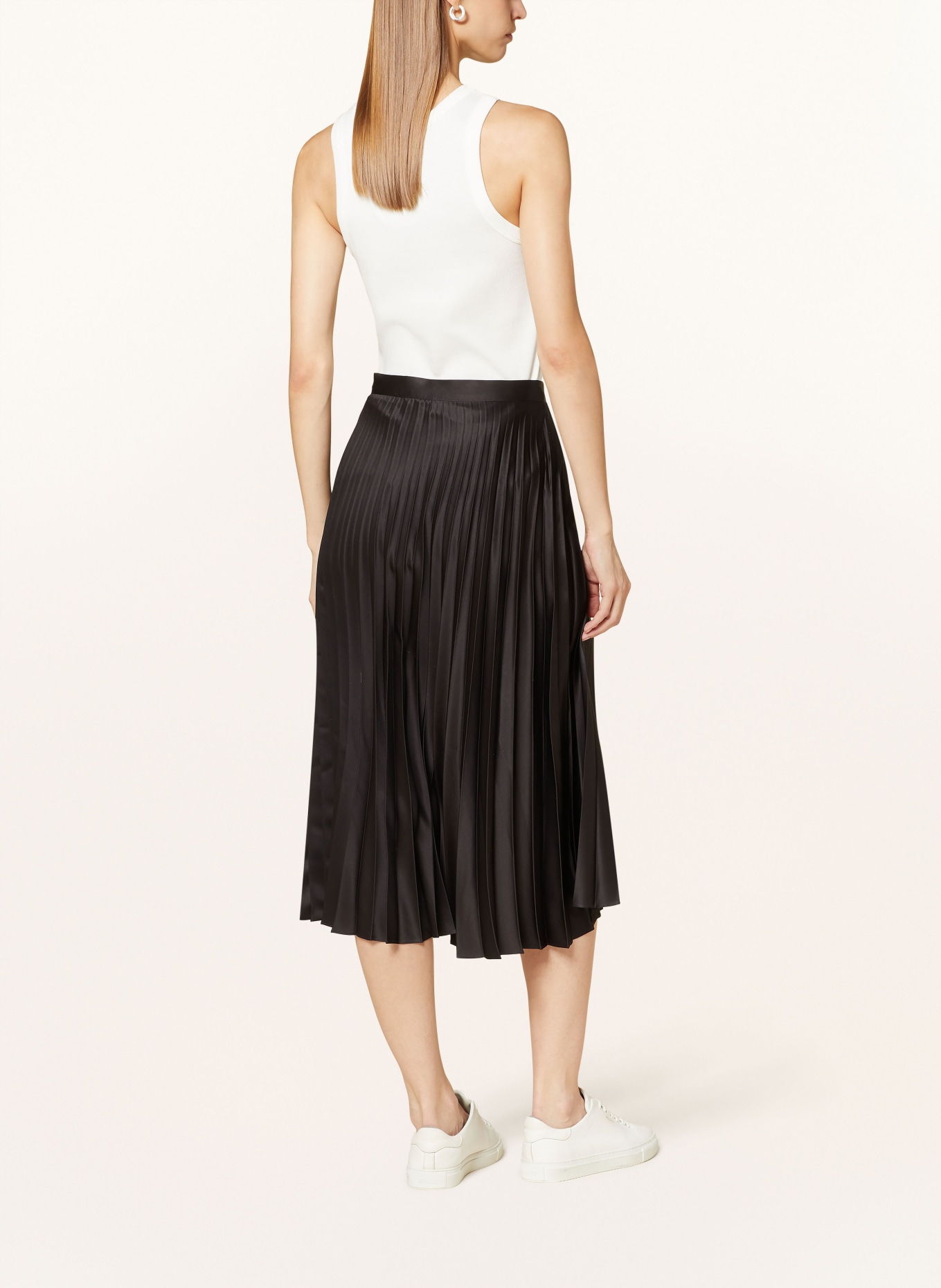 BOSS Satinrock VLISSA mit Plissees: SCHWARZ