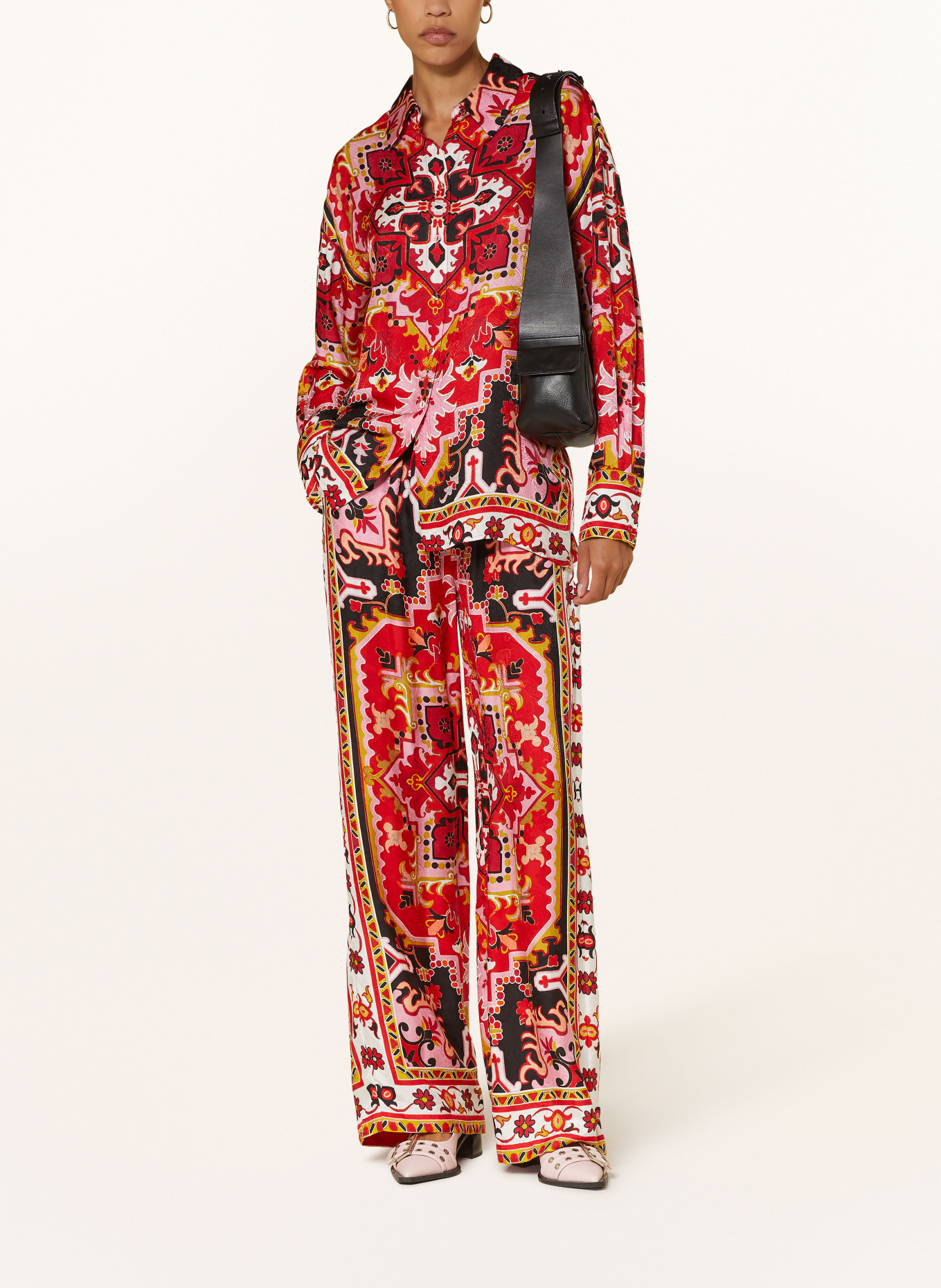 MRS & HUGS Marlene-broek: DONKERROOD / ROZE / GEEL