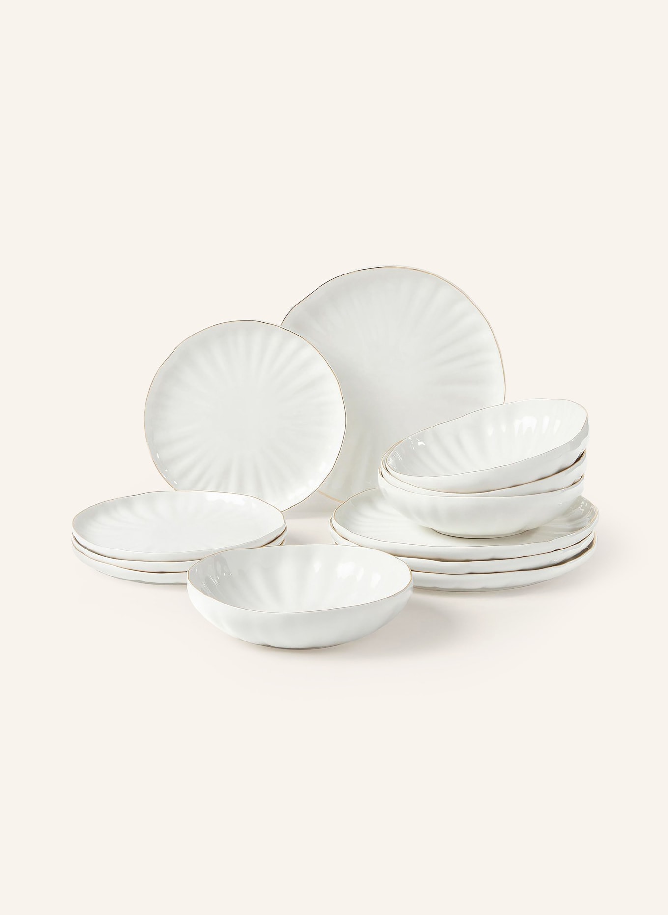 Westwing Collection 12-piece Tableware set SALI, Color: WHITE/ GOLD (Image 1)