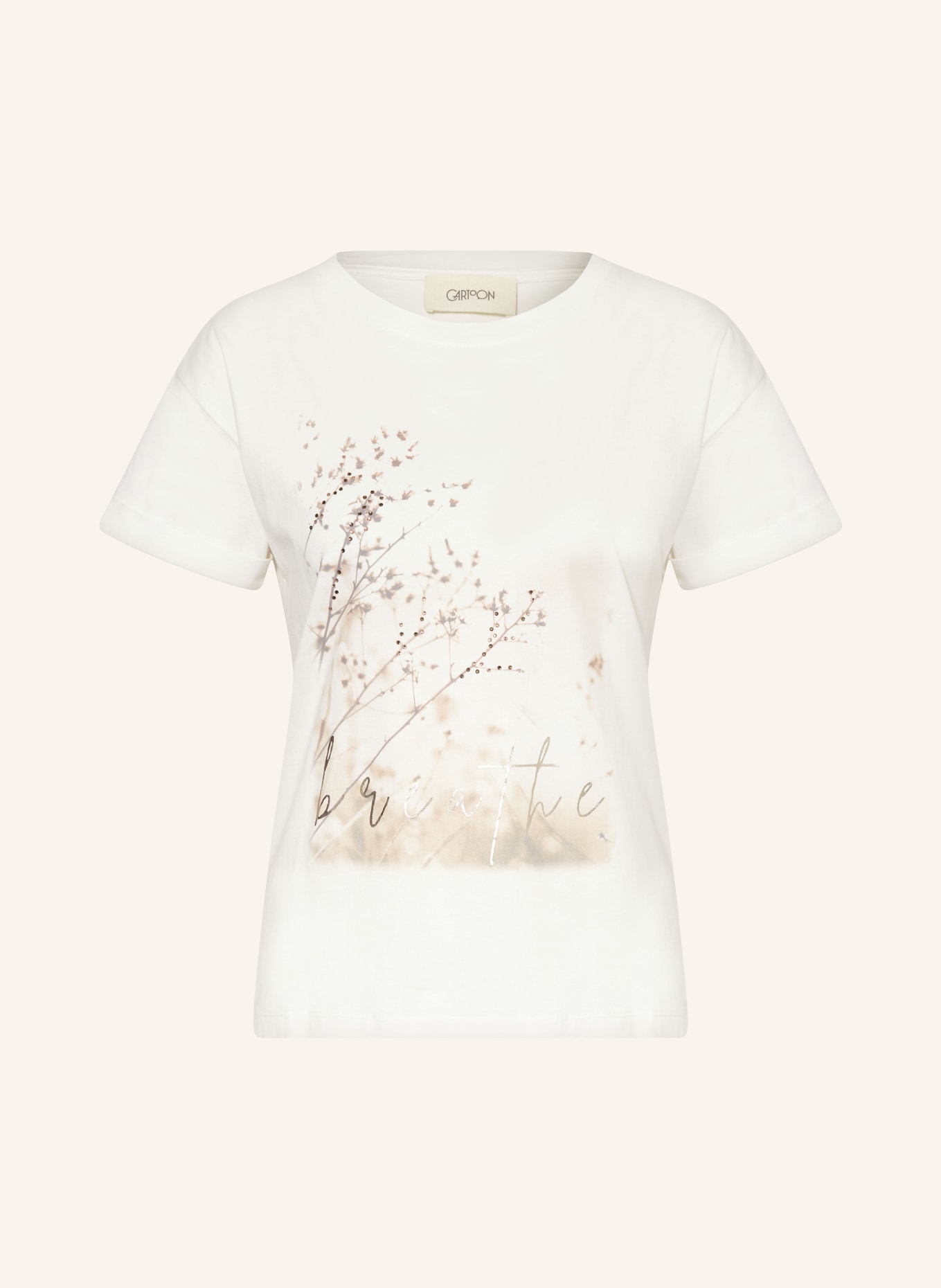 CARTOON T-shirt with decorative gems, Color: CREAM/ LIGHT BROWN/ SILVER (Image 1)