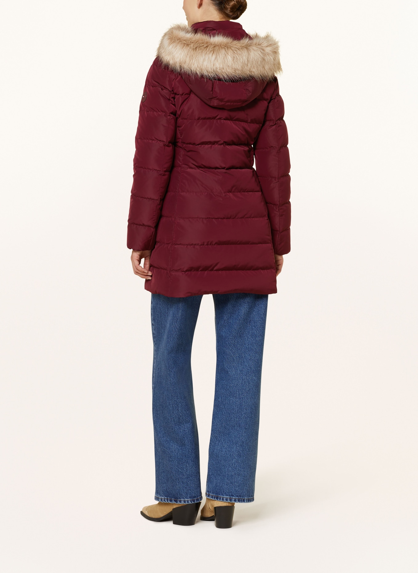 TOMMY HILFIGER Daunenmantel HERITAGE DOWN TYRA mit abnehmbarem Kunstpelz: DUNKELROT
