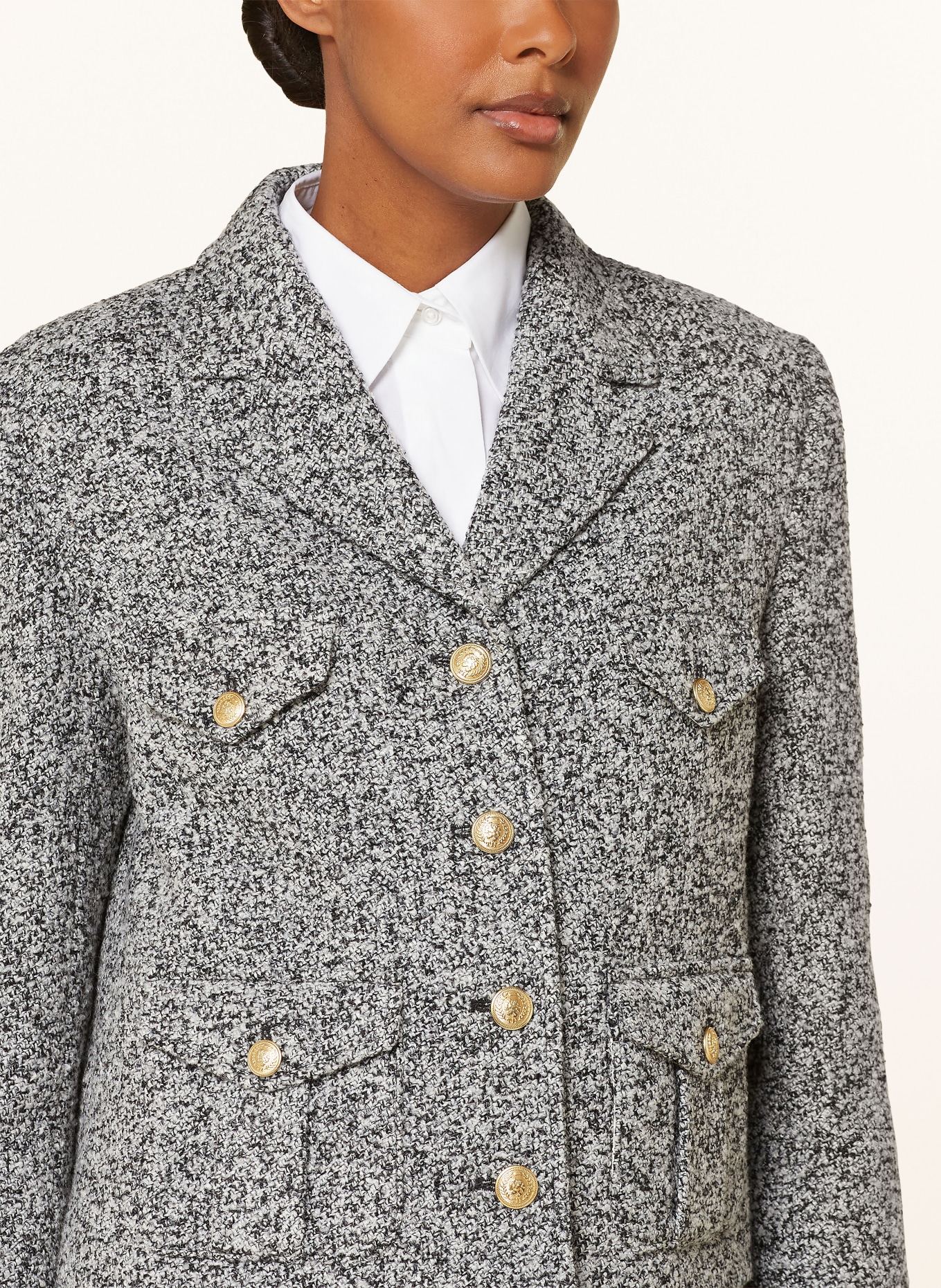 TOMMY HILFIGER Tweed-Jacke: SCHWARZ/ WEISS